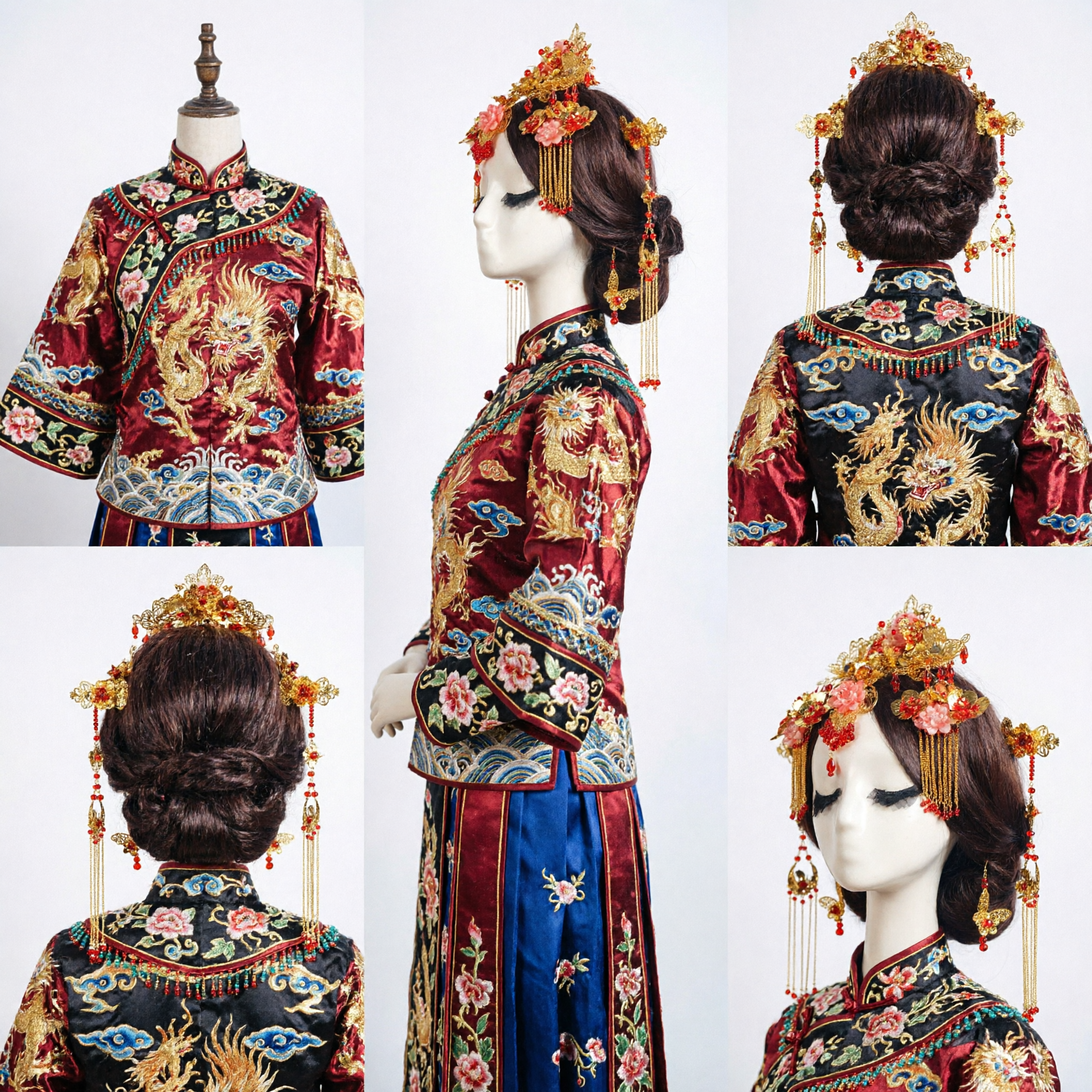 Juego Exquisito de Accesorios para el Cabello Antiguos Tradicionales Chinos, Corona Floral de Mariposa Dorada para Boda, Hanfu y Cosplay - Asian Costume