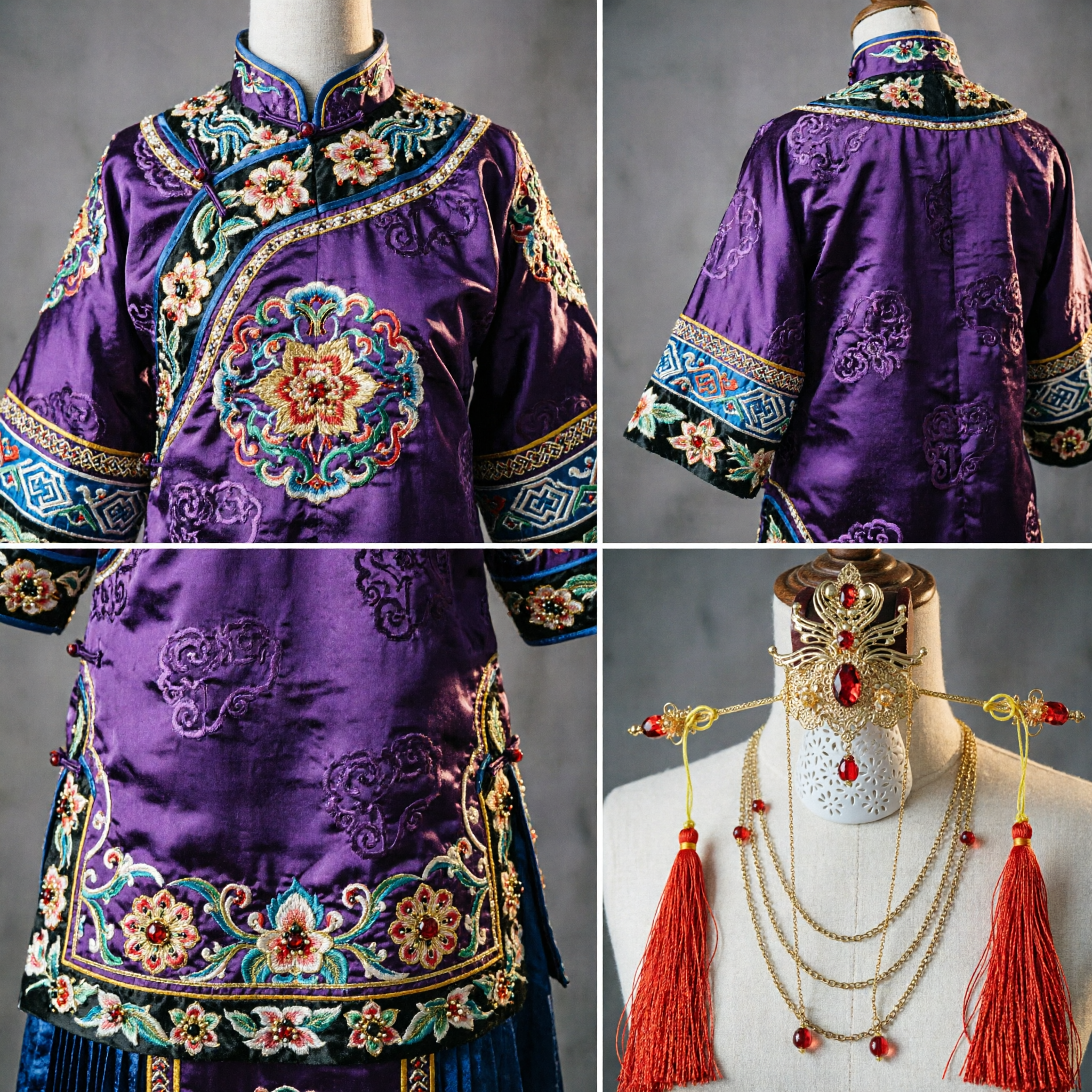 Wyszukana ozdoba do włosów w stylu dynastii Tang, złota korona feniksa z czerwonymi chwostami dla stroju panny młodej Hanfu ślubnego - Asian Costume