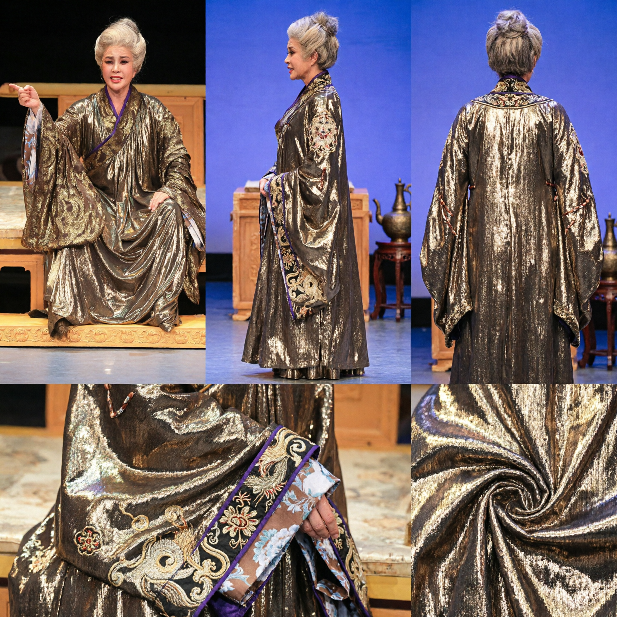 전통 중국 오페라 의상 골드 브로케이드 로브 한복 (무대 공연 및 문화 공연용) - Asian Costume