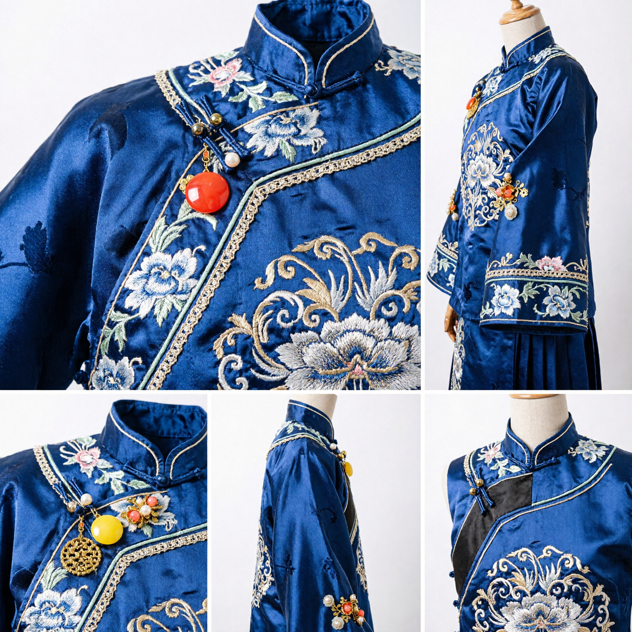 伝統的中国漢服ヘアアクセサリー 金細工花ヘアピン 真珠と珊瑚付き ウェディング花嫁用 - Asian Costume