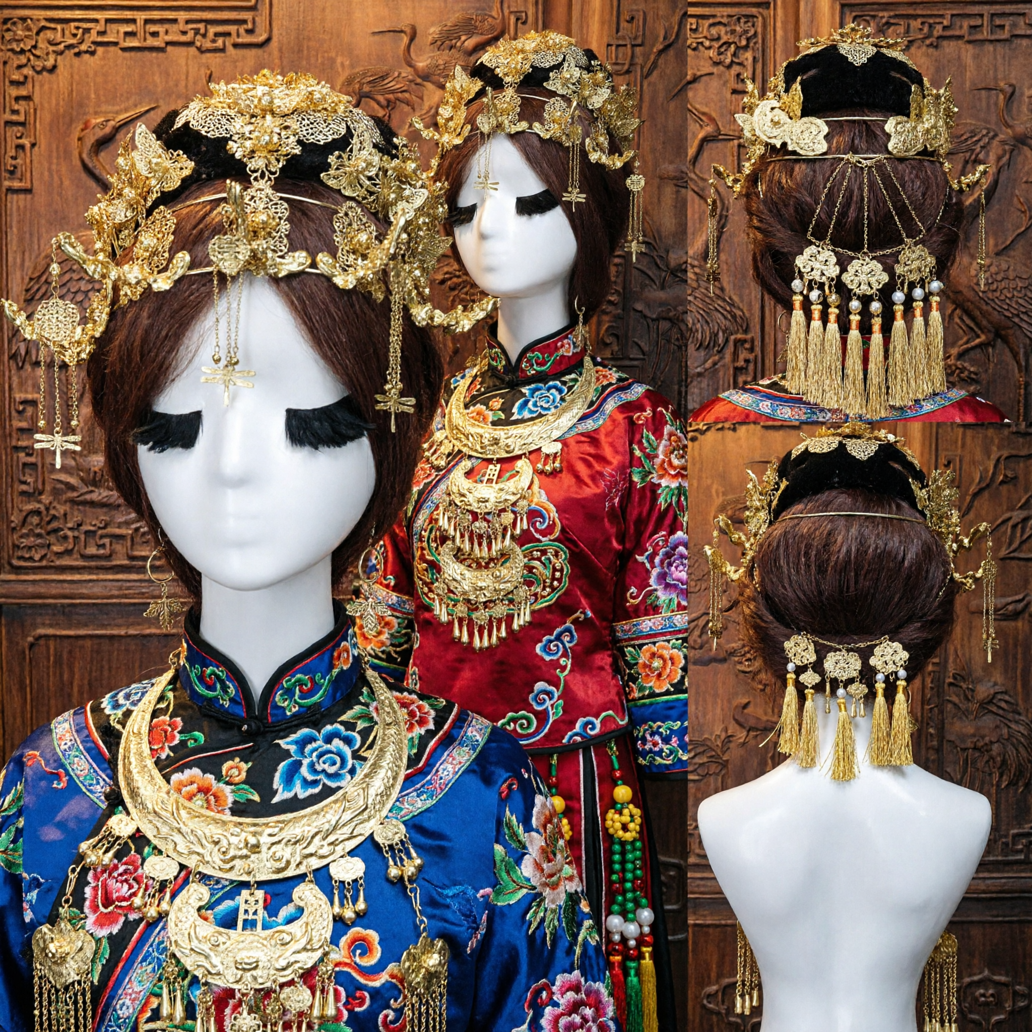 Oud-Chinese Gouden Haarkroon Vlinder Libel Kwast Hoofdsieraad voor Hanfu Bruiloft Bruidsprinses Cosplay Accessoires - Asian Costume