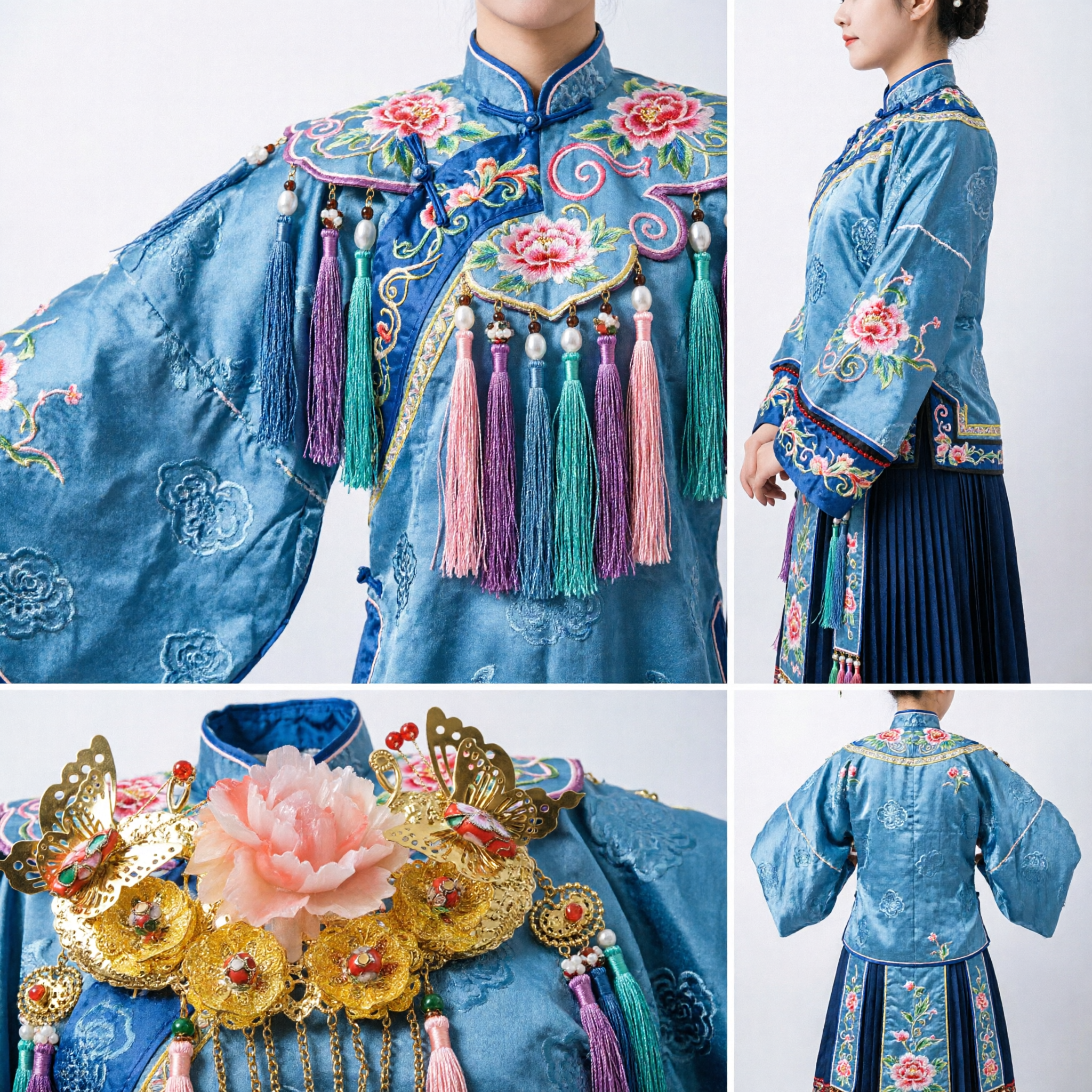 Traditionelle chinesische goldene Schmetterling- und Pfingstrosen-Haarnadel mit Quasten für Hanfu-Braut Hochzeitskostüm Accessoire - Asian Costume