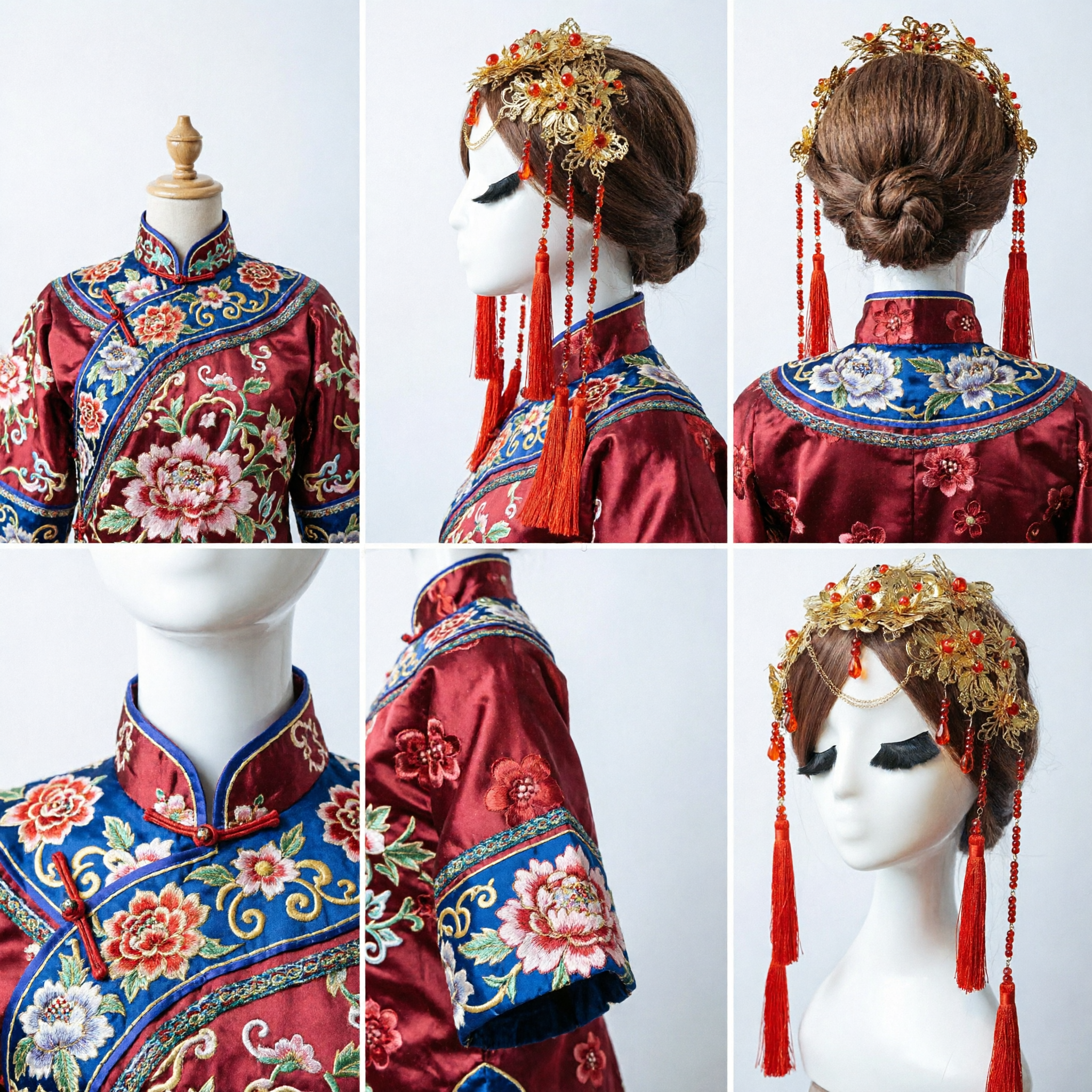 Ornamento de Cabelo Hanfu Tradicional Chinês Exquisito, Diadema com Folhas Douradas e Borlas Vermelhas para Casamento Antigo - Asian Costume