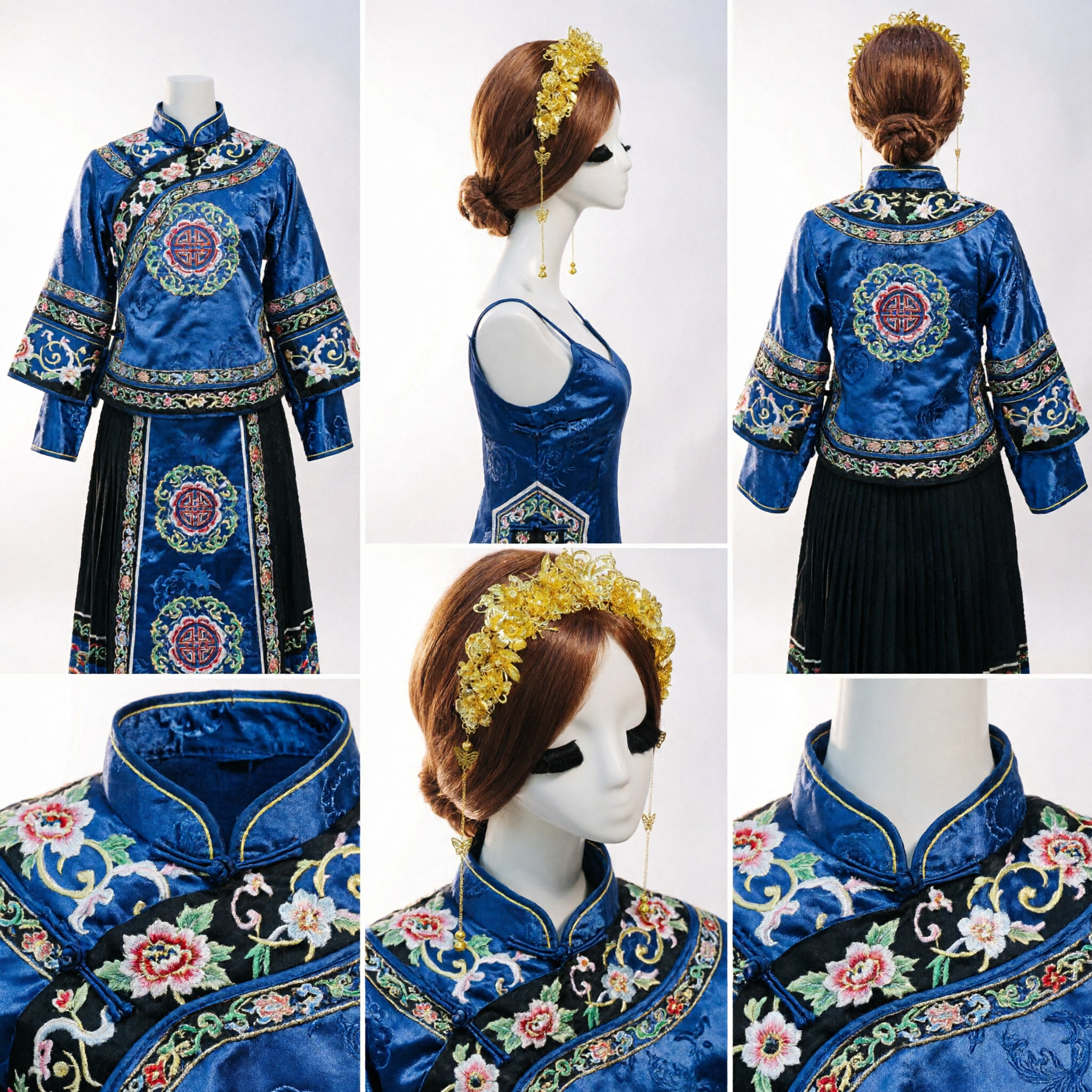 Wyszukana złota kwiecista korona do włosów – tradycyjne chińskie nakrycie głowy panny młodej do Hanfu jako biżuteria i akcesorium - Asian Costume