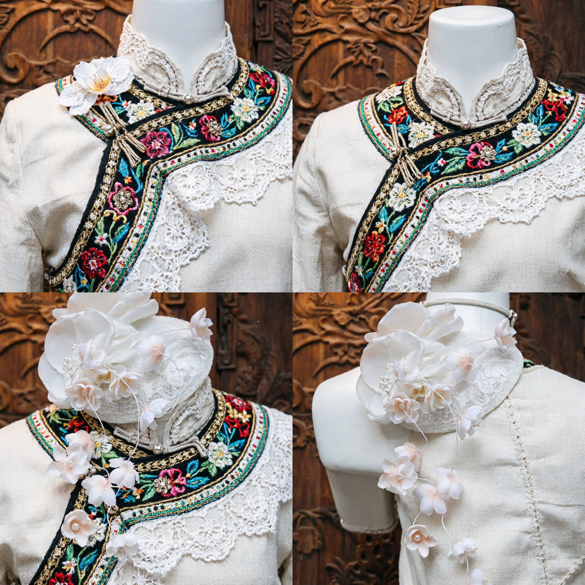 Chapéu Fascinador Elegante Branco de Renda com Flores e Acentos de Pérolas para Casamentos e Eventos Formais - Asian Costume