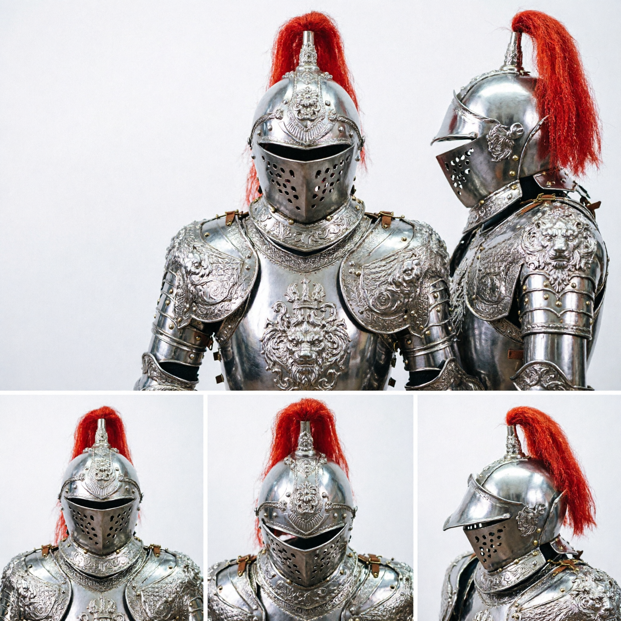 Elmo de General Tradicional Chinês, Armadura de Metal Prateado com Pluma Vermelha para Cosplay e Performance em Palco - Asian Costume