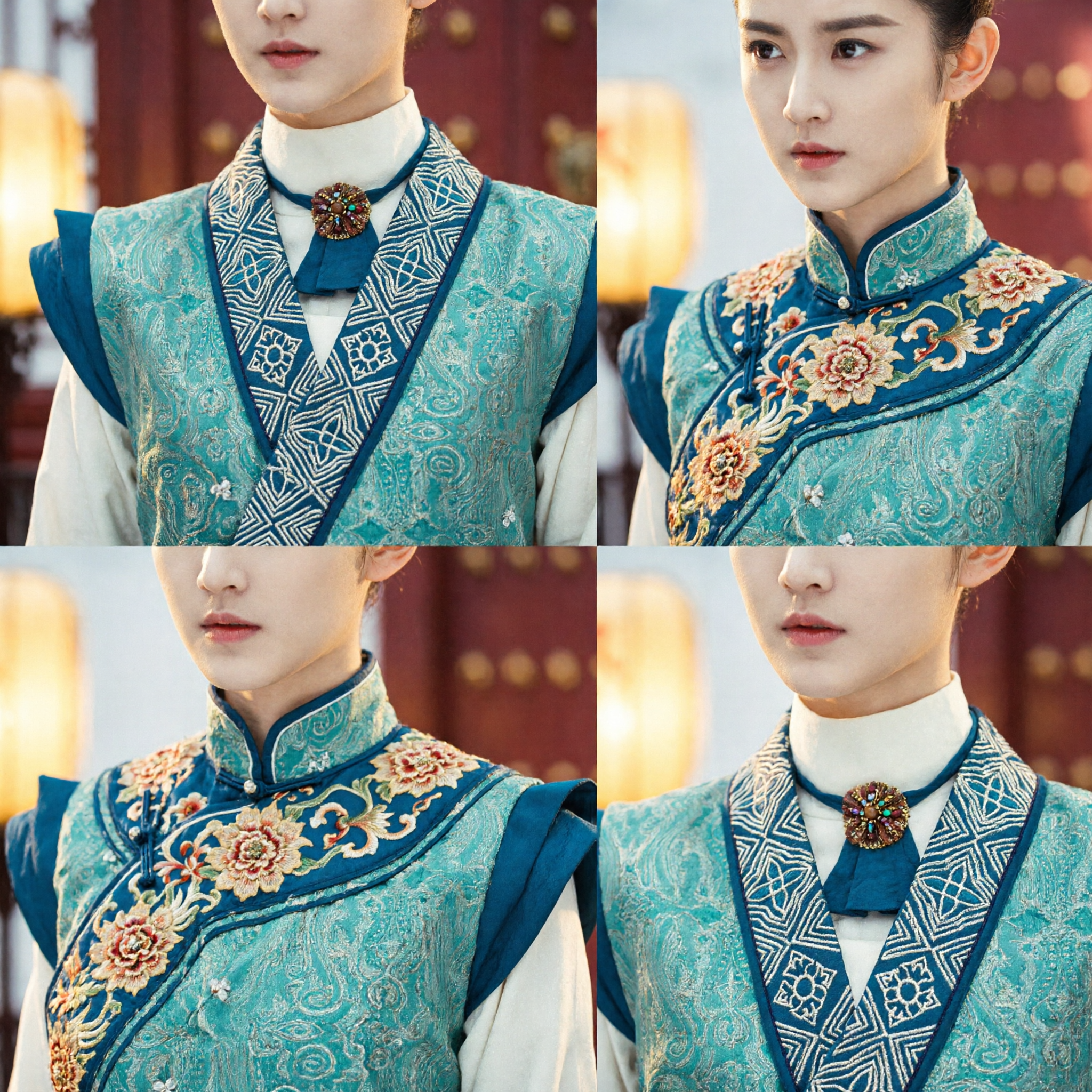 Costume Antico Hanfu Cinese Tradizionale per Donne Cosplay di Spadaccina Wuxia con Gilet Motivi Turchesi - Asian Costume