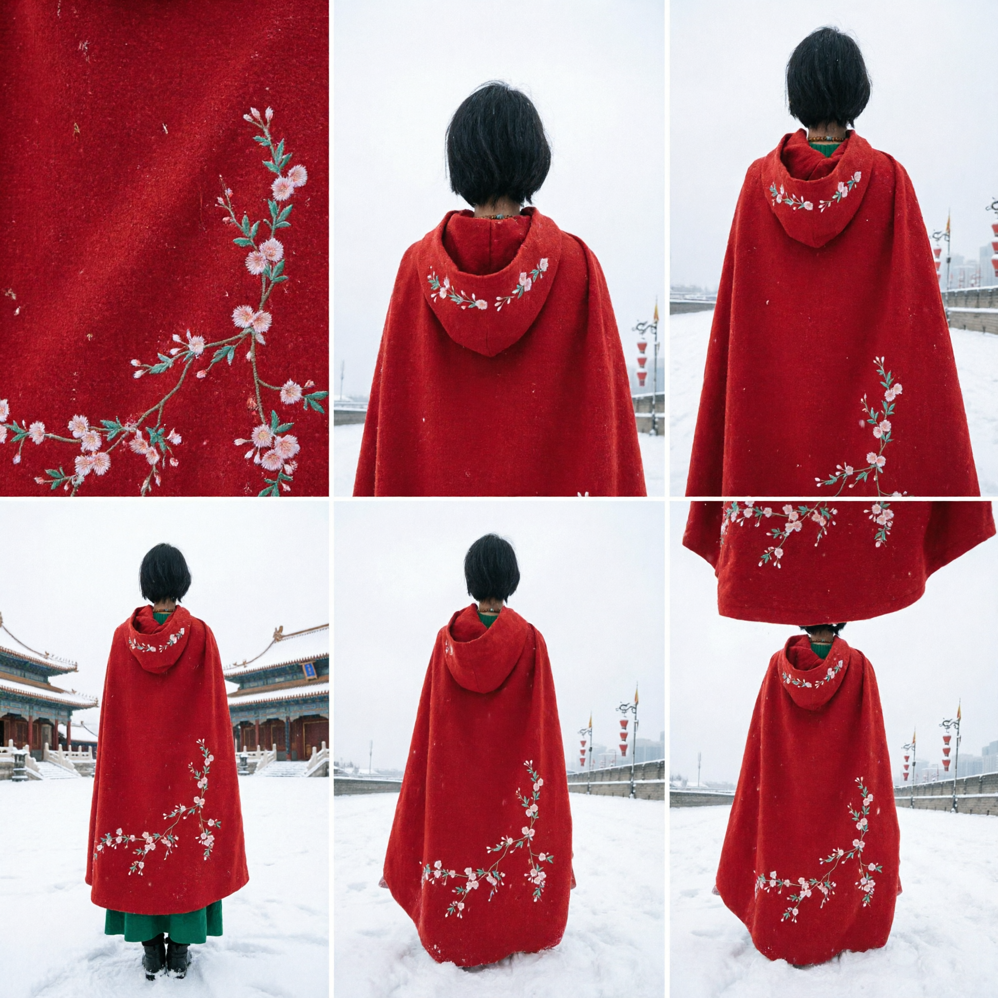 Capa Cloak Bordada com Flores de Ameixeira Vermelha Elegante Casaco de Inverno Hanfu Chinês Tradicional para Mulheres - Asian Costume