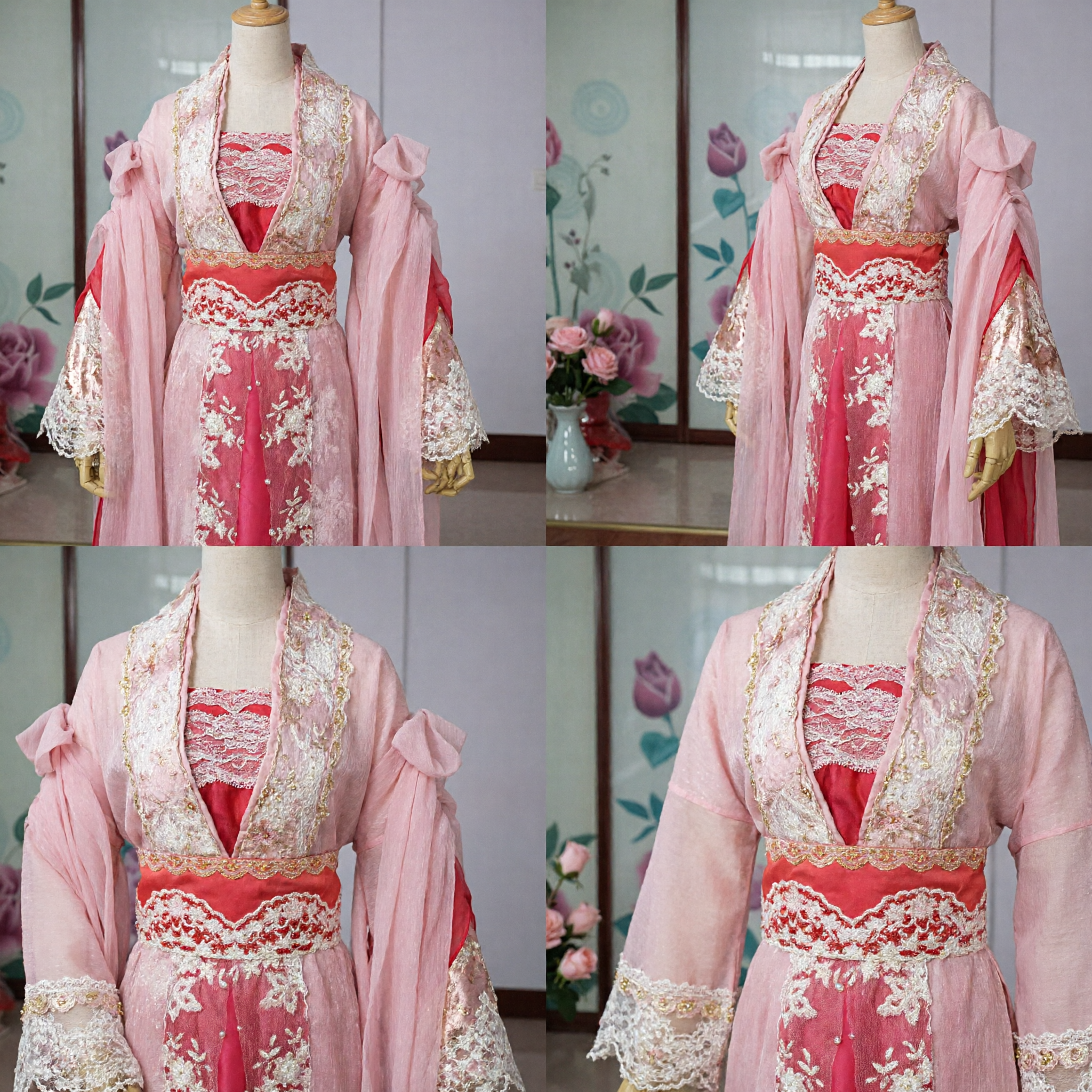 Hanfu Tradizionale Cinese Rosa Abito Antico da Principessa Costuma Fata Ricamata Dinastia Tang per Donne Cosplay - Asian Costume