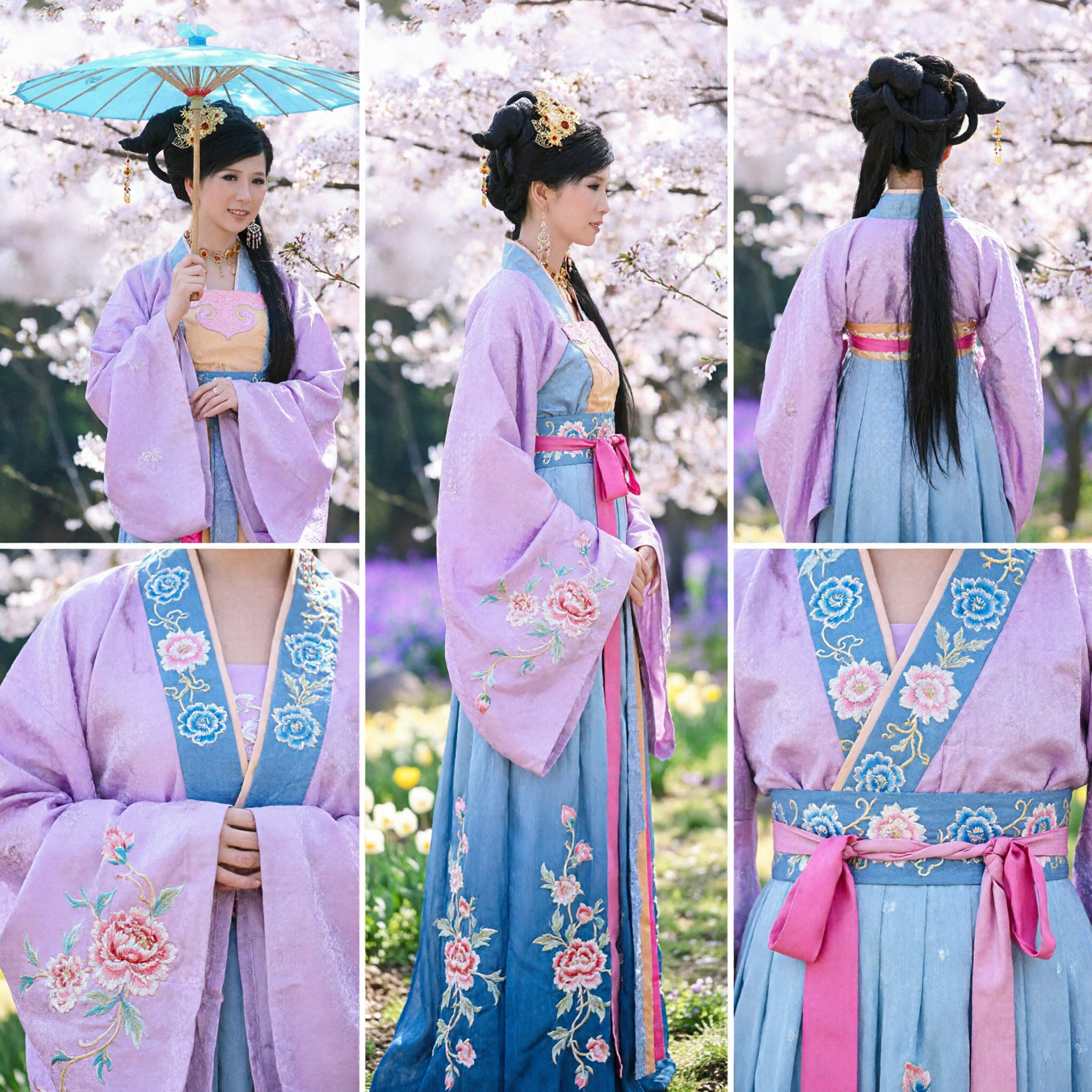 Traditional Chinese Hanfu Tang Dynasty Ruqun Costume Ancient Princess Dress Purple and Blue for Cosplay - Asian Costume