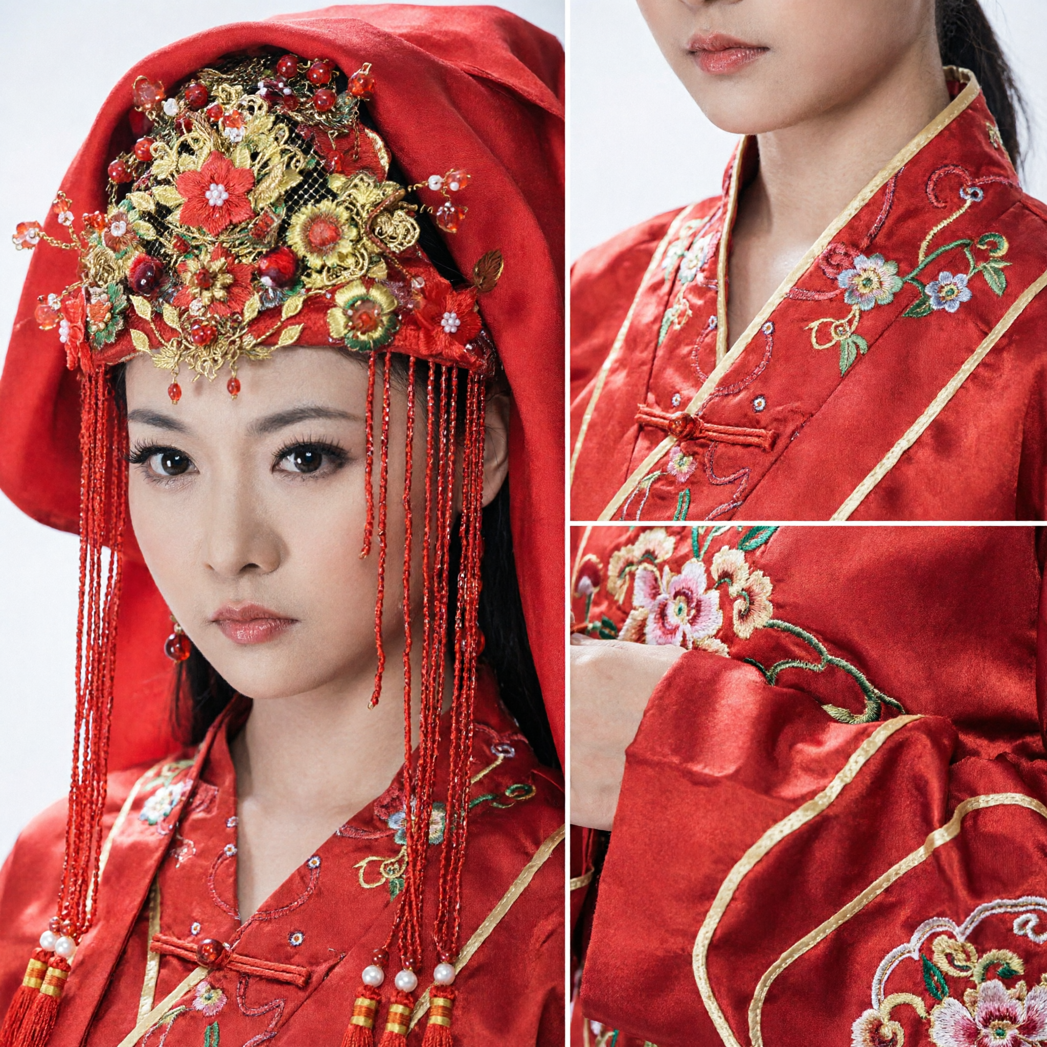 Coiffure de mariée traditionnelle chinoise Couronne de phénix rouge Accessoire capillaire doré avec voile pour cosplay Hanfu - Asian Costume