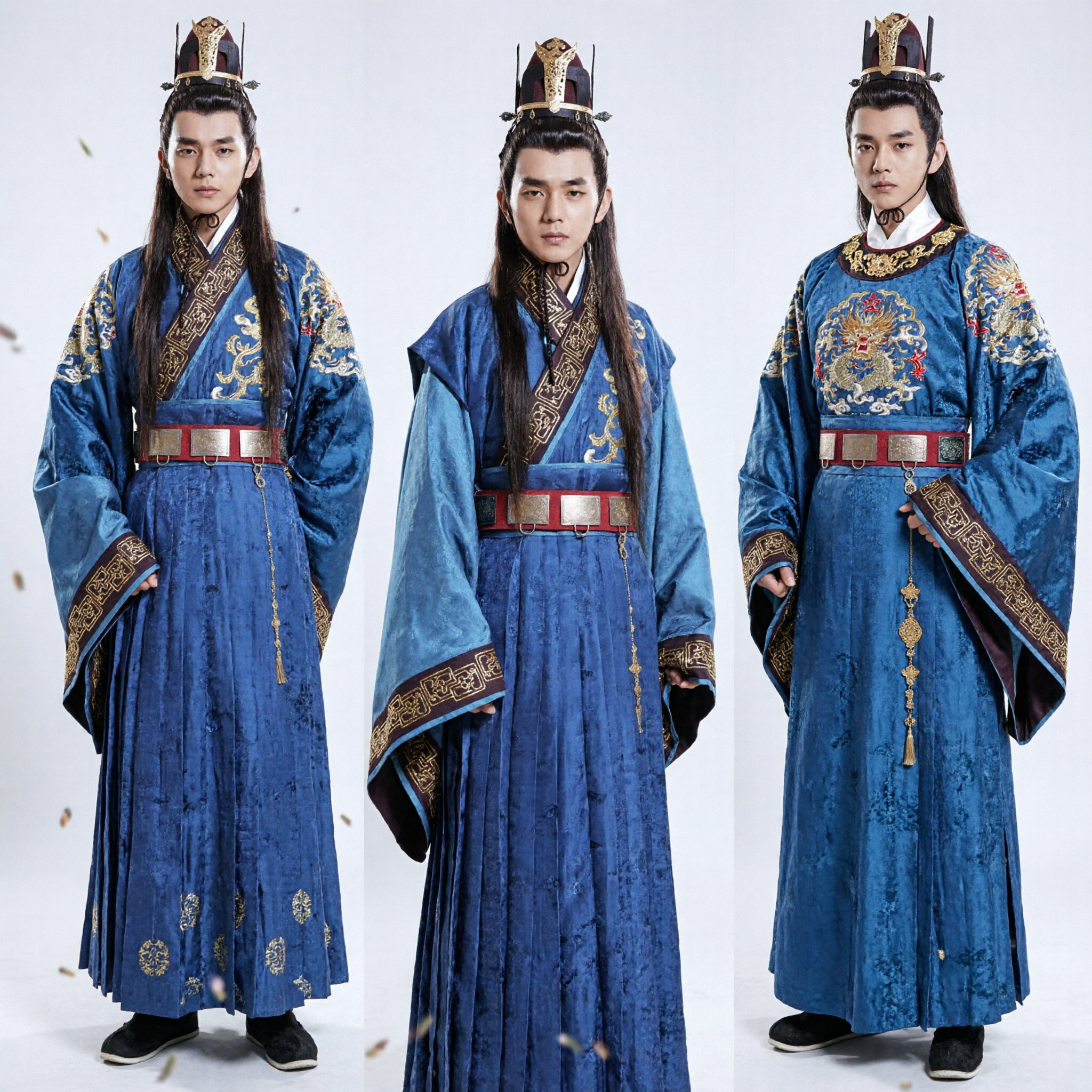 Männer Blaues antikes chinesisches Hanfu-Kostüm Traditionelle Gelehrten-Adelsrobe für Cosplay und Auftritt - Asian Costume