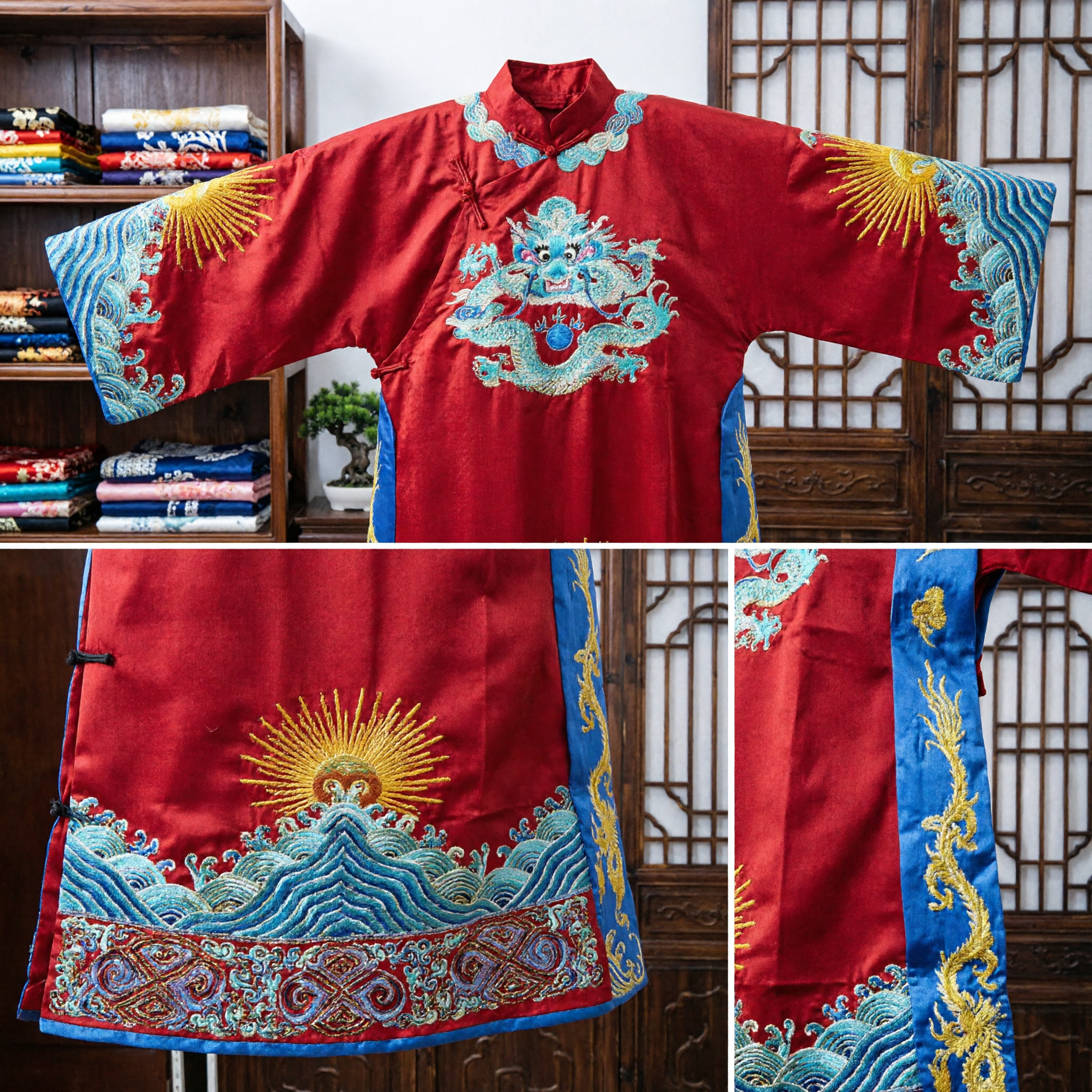 Traditional Chinese Red Dragon Robe Embroidered Beijing Opera Costume for Stage Performance and Cultural Ceremonies - Asian Costume