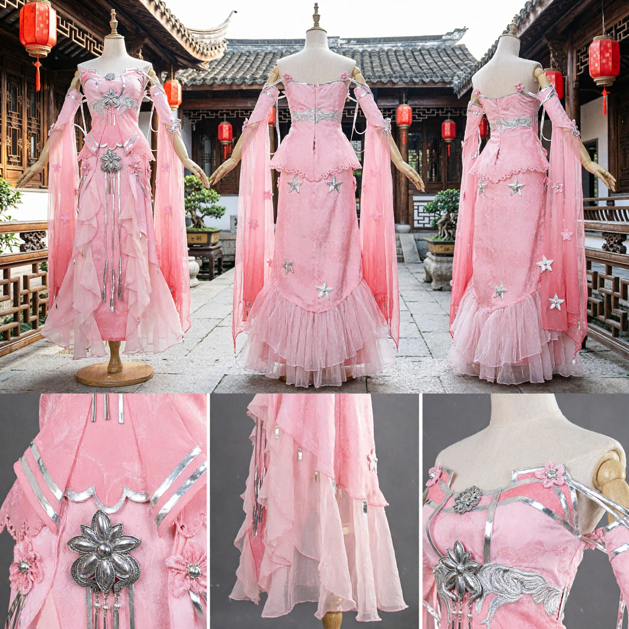 Elegante Costume Hanfu Cinese Antico Rosa Fantasia Xianxia Abito da Fata per Donne Cosplay - Asian Costume