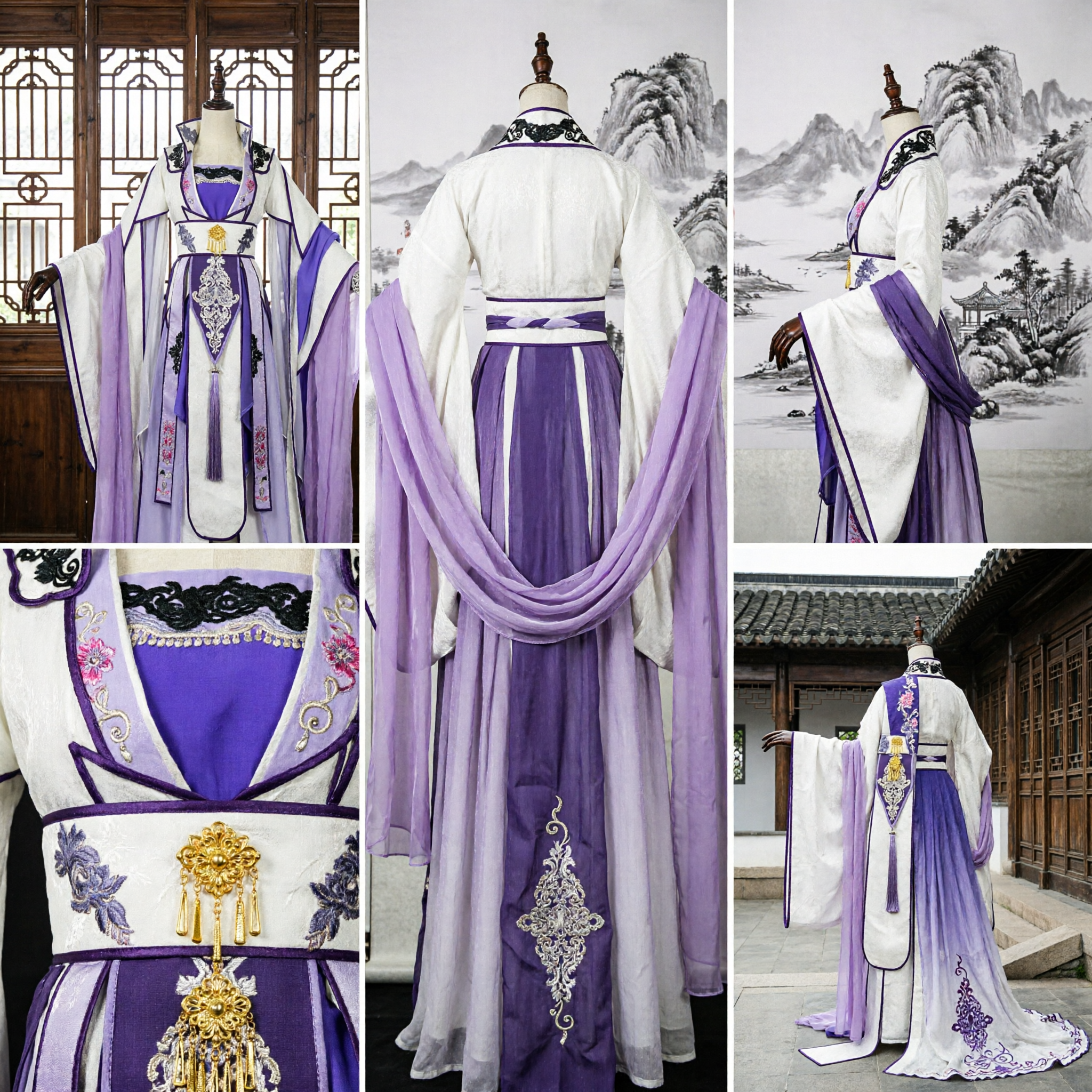 Ancient Chinese Hanfu Purple White Immortal Robe Traditional Clothing Men Cosplay Stage Performance Costume - Asian Costume