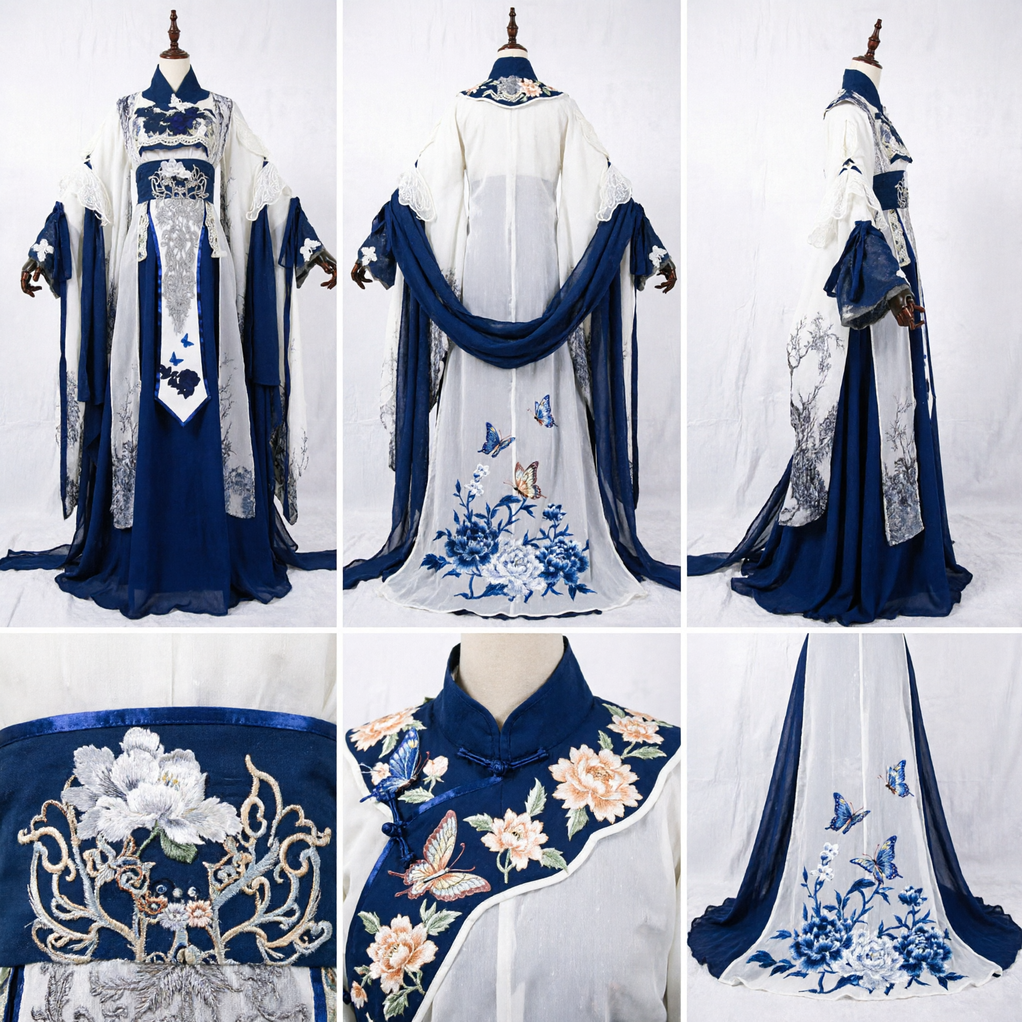Elegant Blauw en Wit Traditioneel Chinees Hanfu Oude Feejurk voor Vrouwen Cosplay en Podiumoptreden - Asian Costume