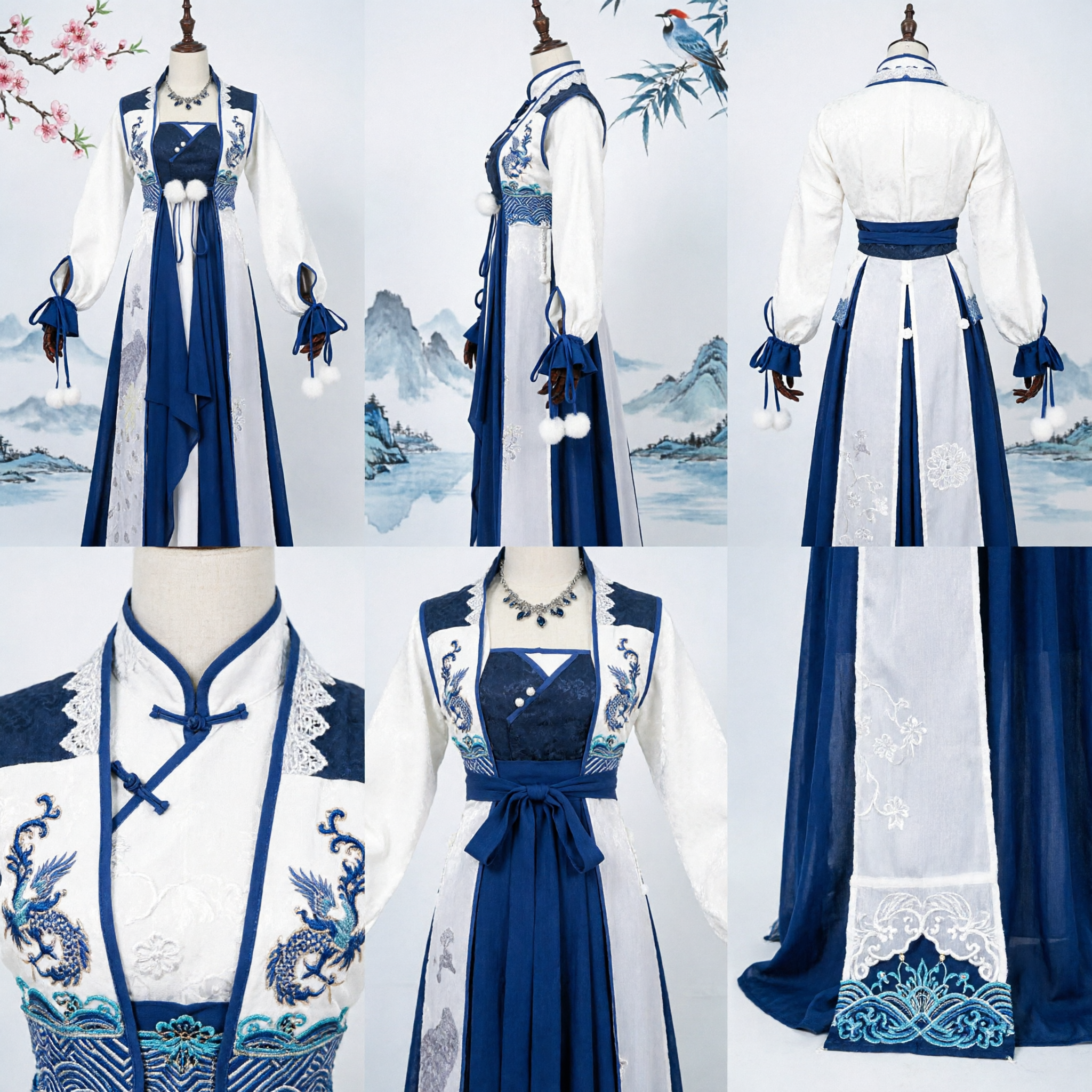 Elegant Blue and White Traditional Chinese Hanfu Dress Winter Fairy Embroidery Costume for Women - Asian Costume