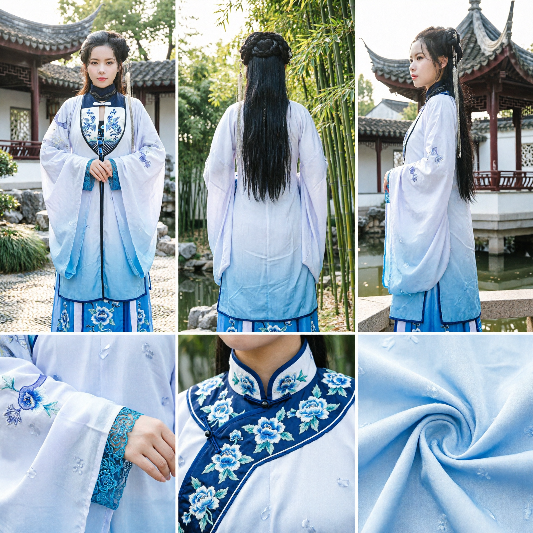 Costume Hanfu Cinese Tradizionale Donne Veste Antica Ricamata Blu Abito per Cosplay Fotografia ed Eventi Culturali - Asian Costume