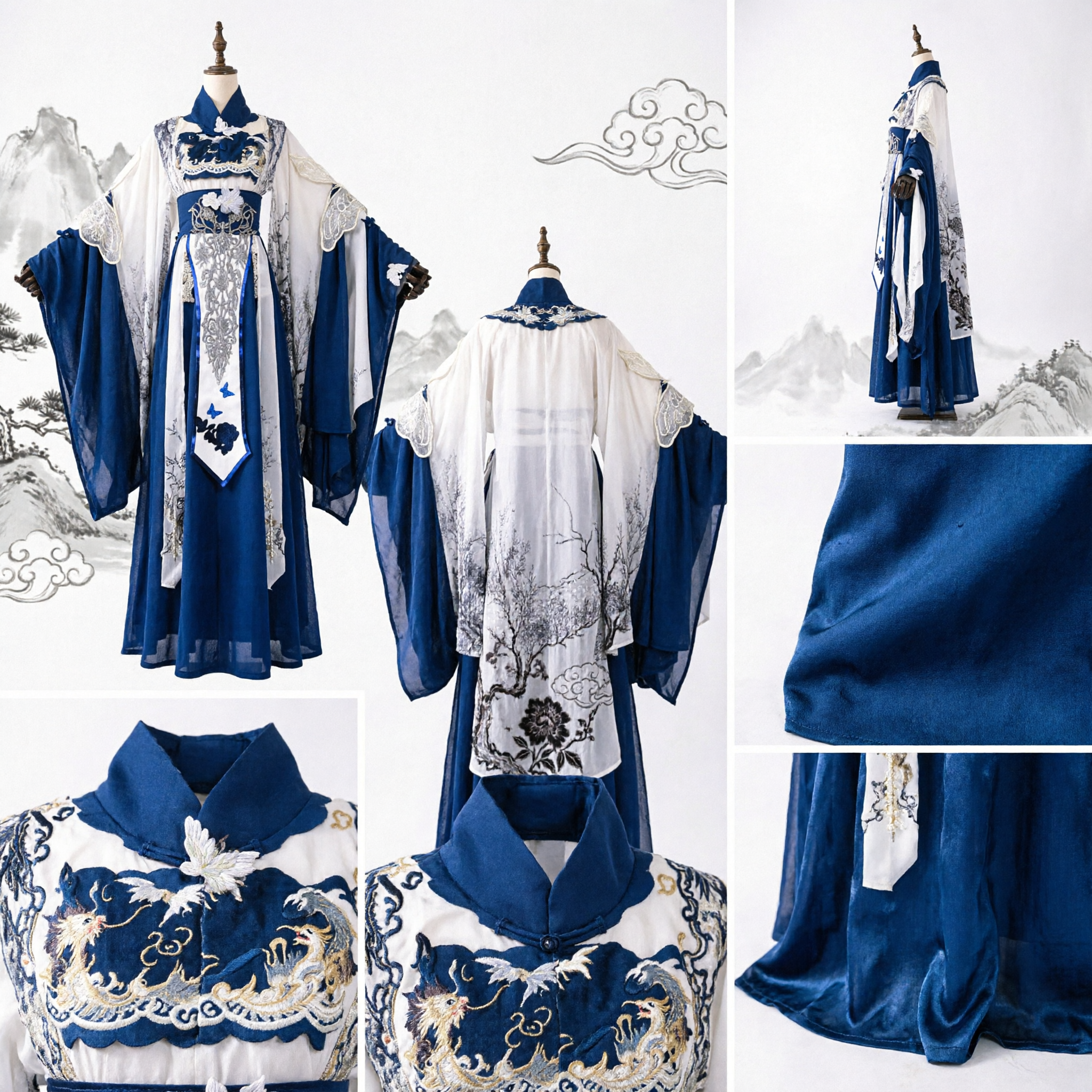 Elegant Blauw en Wit Chinees Hanfu Traditioneel Oud Kostuum Geborduurde Feejurk voor Vrouwen Cosplay - Asian Costume