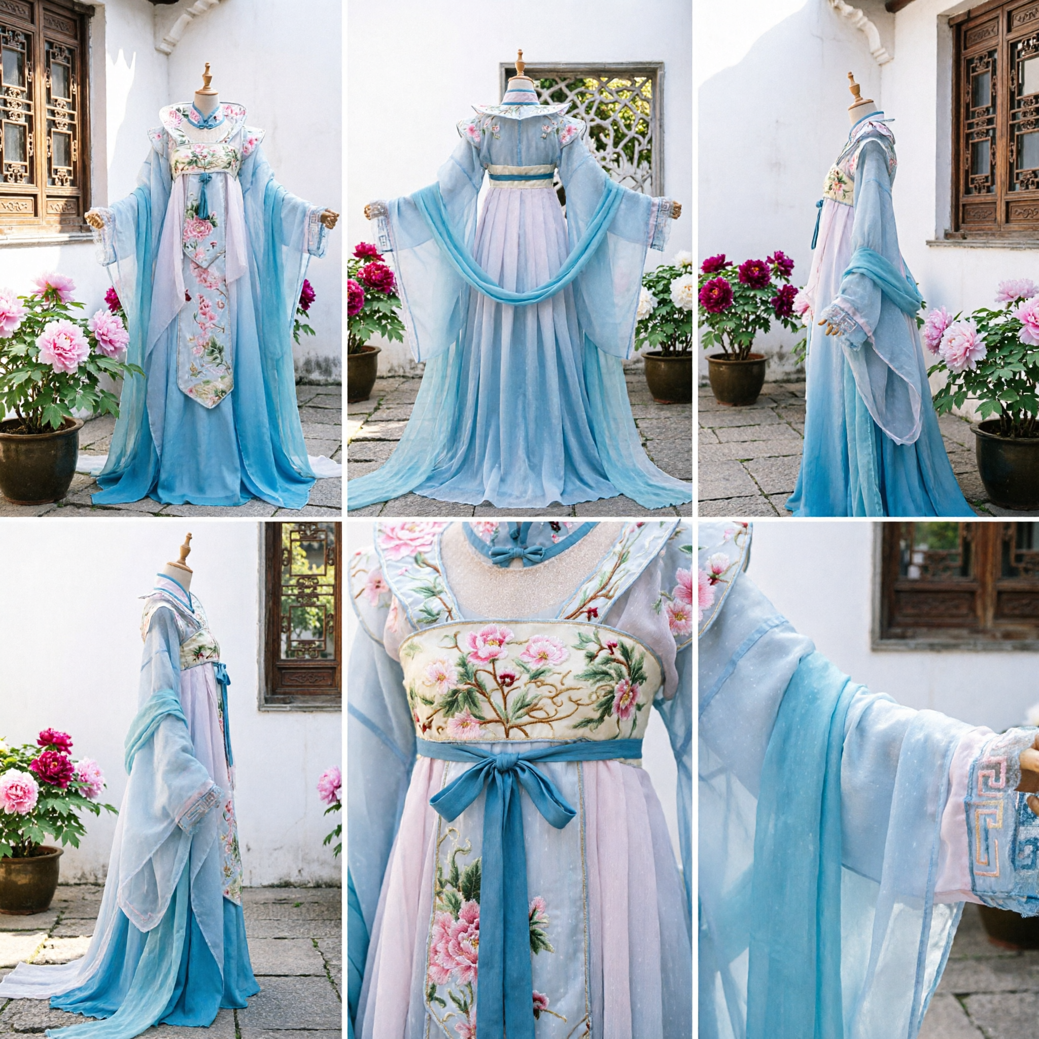 Traje de Princesa Chinês Hanfu Tradicional da Dinastia Tang Elegante em Floral Azul para Mulheres Cosplay e Fotografia - Asian Costume