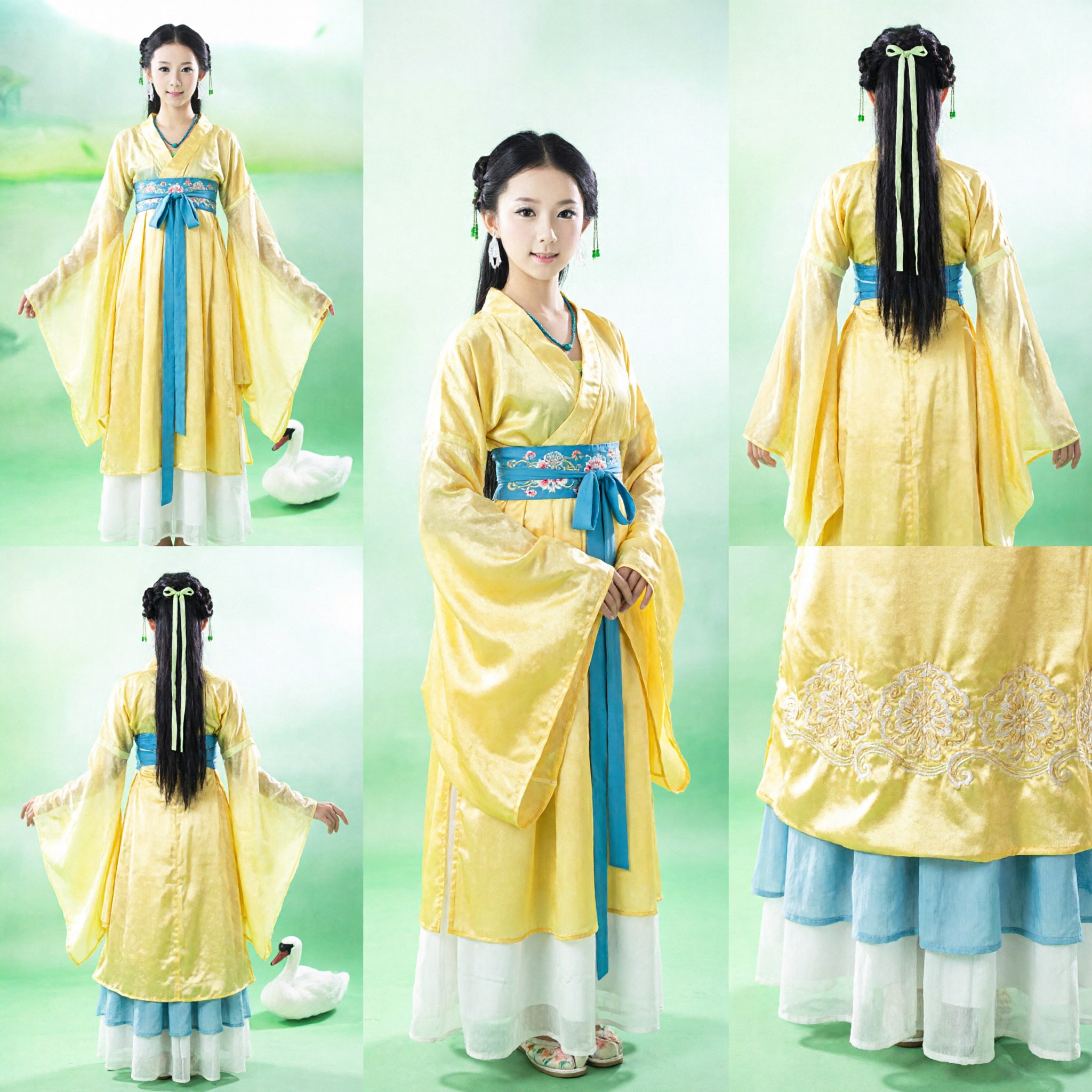 Elegantes gelbes chinesisches Hanfu traditionelles antikes Kostüm Feen-Kleid für Frauen Fotografie und Bühnenauftritt - Asian Costume