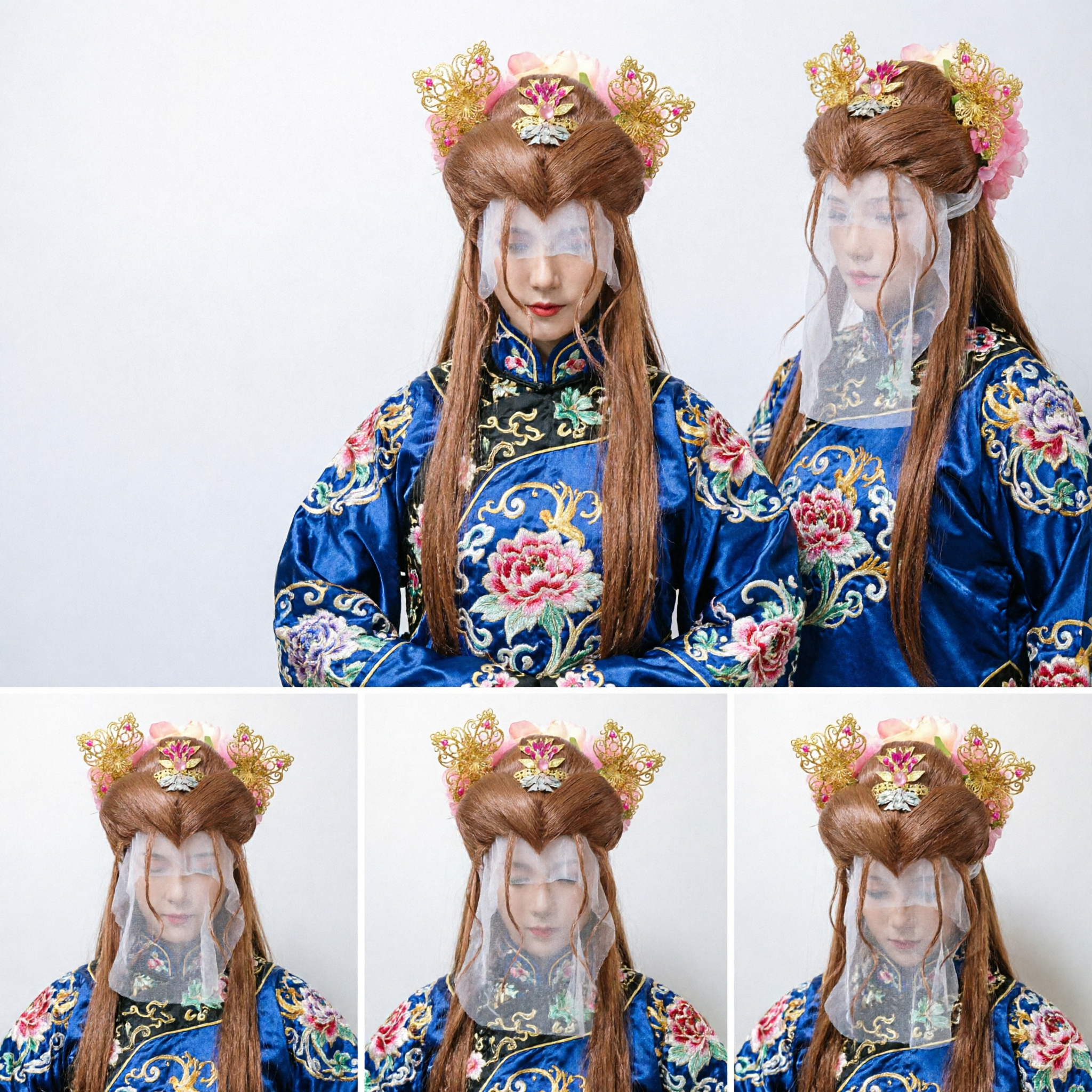 Traditionelles chinesisches antikes Prinzessinnen-Haarzubehör Goldfiligran rosa Blumen-Kopfschmuck für Hanfu-Hochzeit Cosplay - Asian Costume