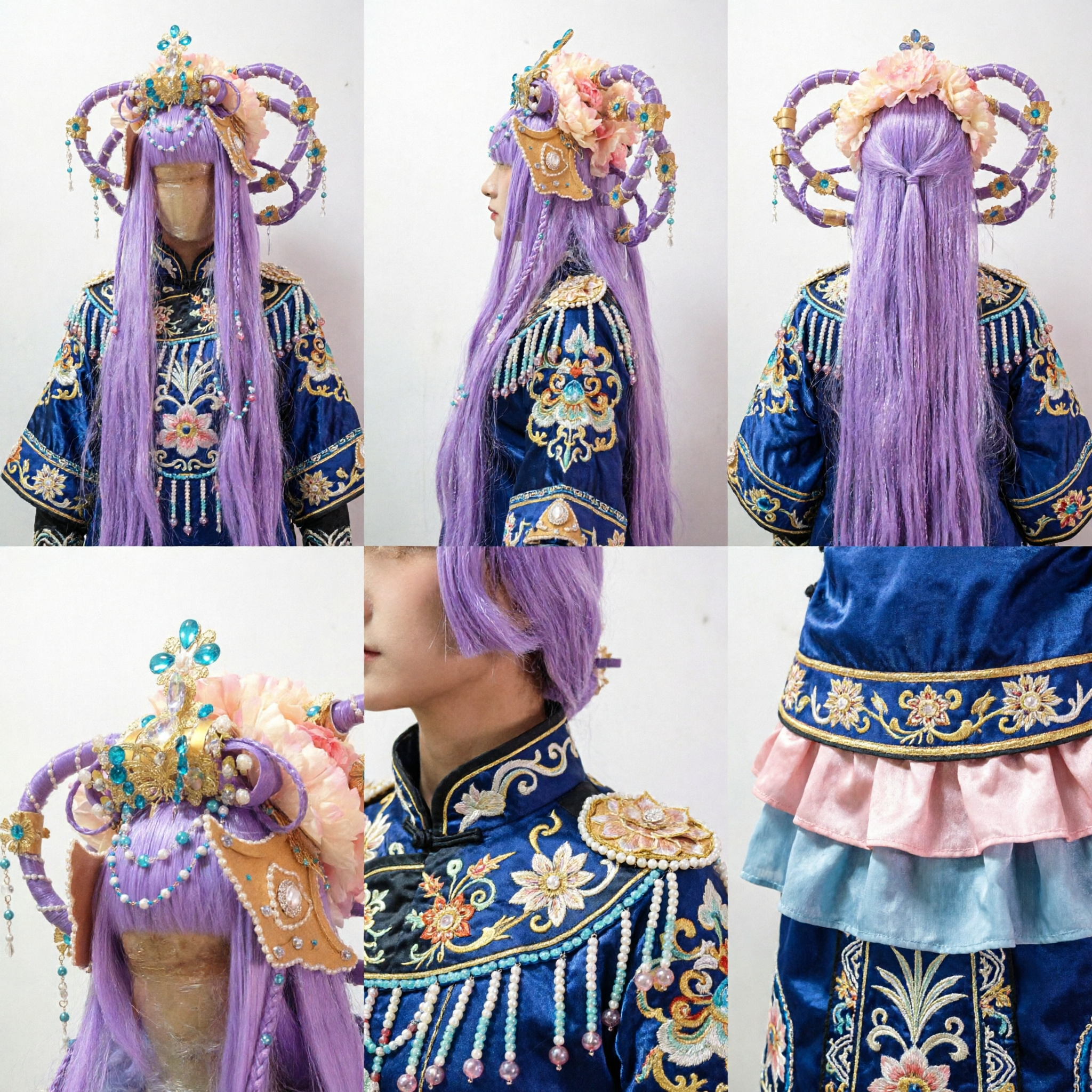 Copricapo Tradizionale dell'Opera di Pechino Cinese Corona per Capelli Floreale Viola con Perle per Spettacoli Femminili sul Palco - Asian Costume