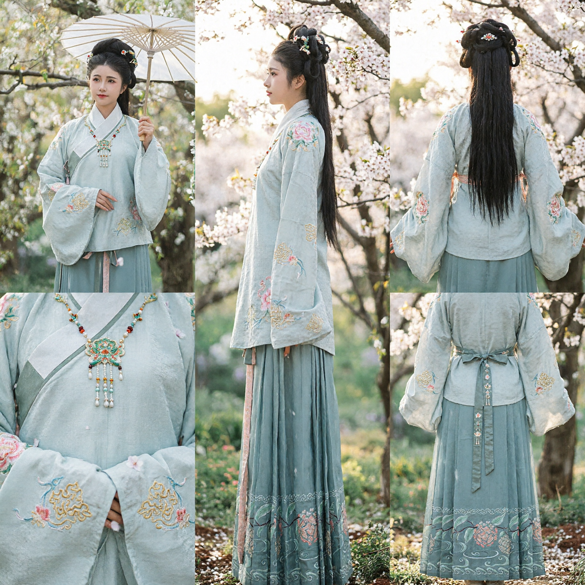Conjunto Tradicional Chinês Hanfu Estilo Dinastia Ming Verde Claro Ao Qun para Mulheres Cosplay e Fotografia - Asian Costume