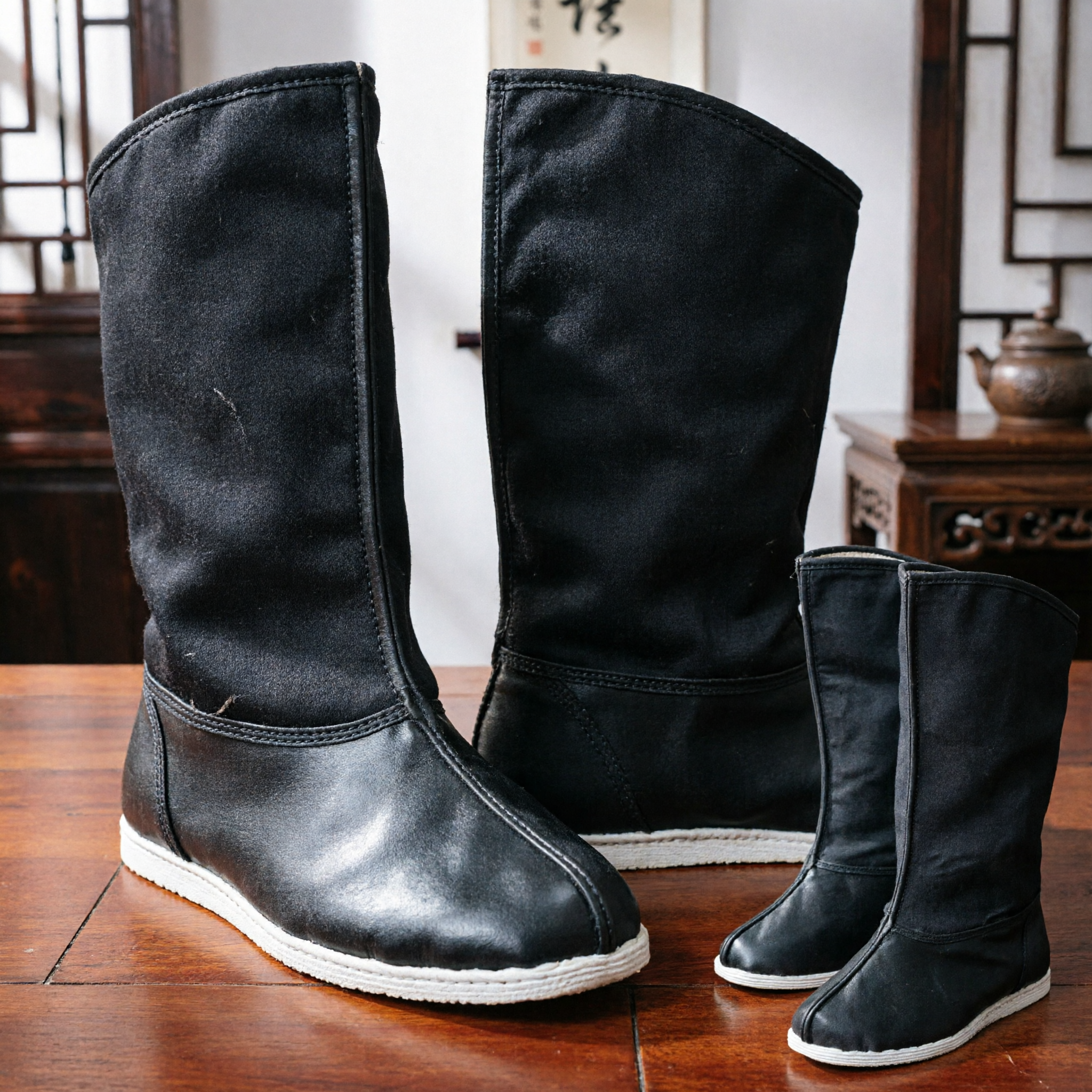 伝統的中国風黒布ブーツ カンフー武術シューズ 古代ハンフー衣装履物 男性用 - Asian Costume