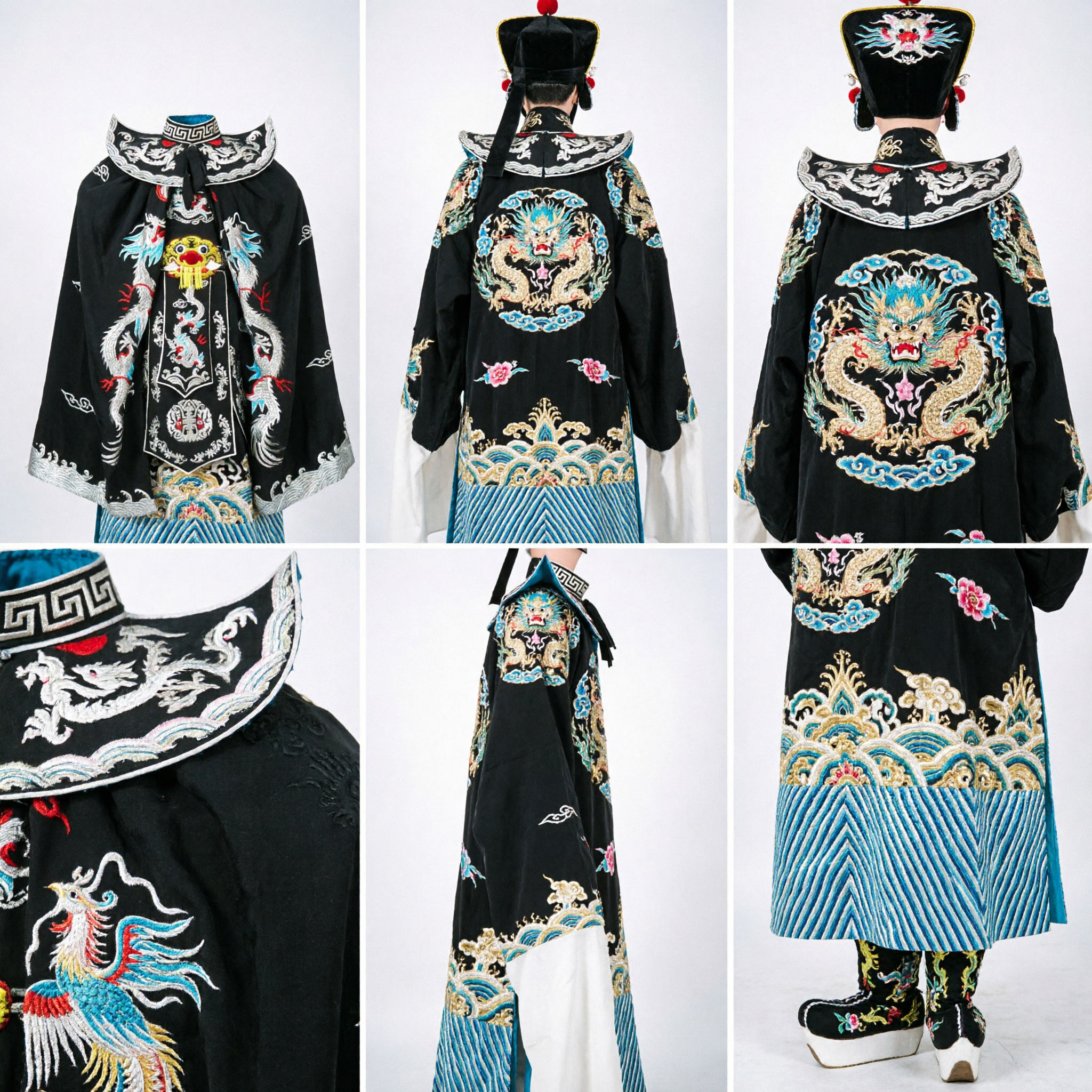 Traje de la Ópera de Pekín tradicional chino, atuendo de guerrero general con bordado de dragón negro para hombres para actuación en escenario - Asian Costume