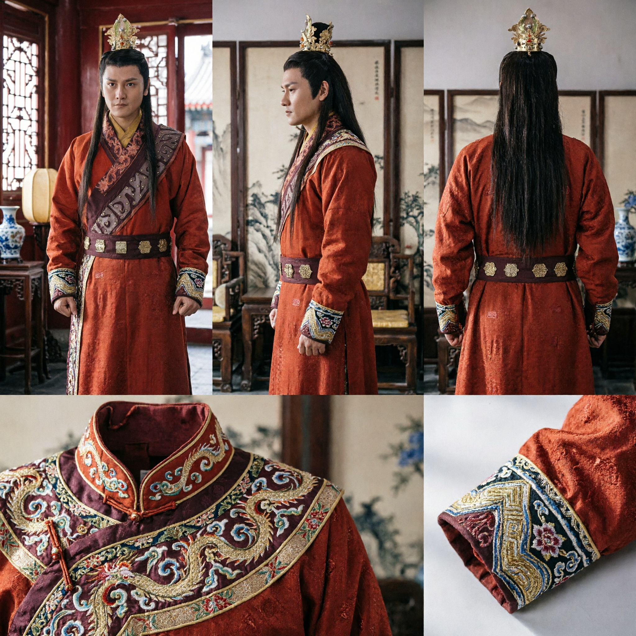 Antikes chinesisches Prinzen-Hanfu-Kostüm für Männer Traditionelles historisches Drama Cosplay Rote bestickte Robe Set - Asian Costume