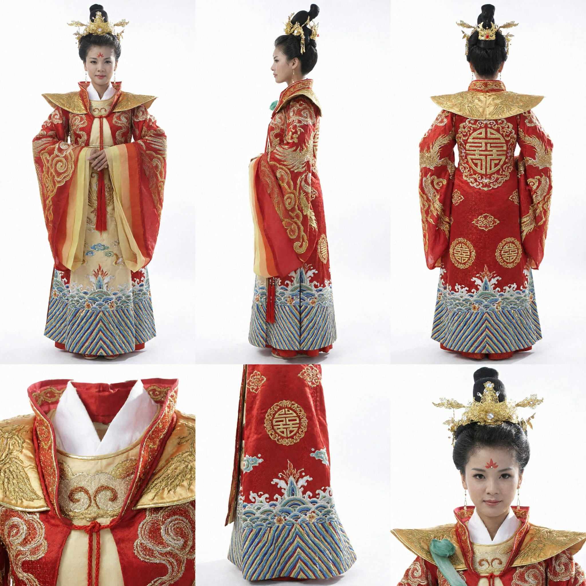 Ancient Chinese Empress Costume Red Royal Robe with Gold Embroidery for Women Stage Performance Cosplay - Asian Costume
