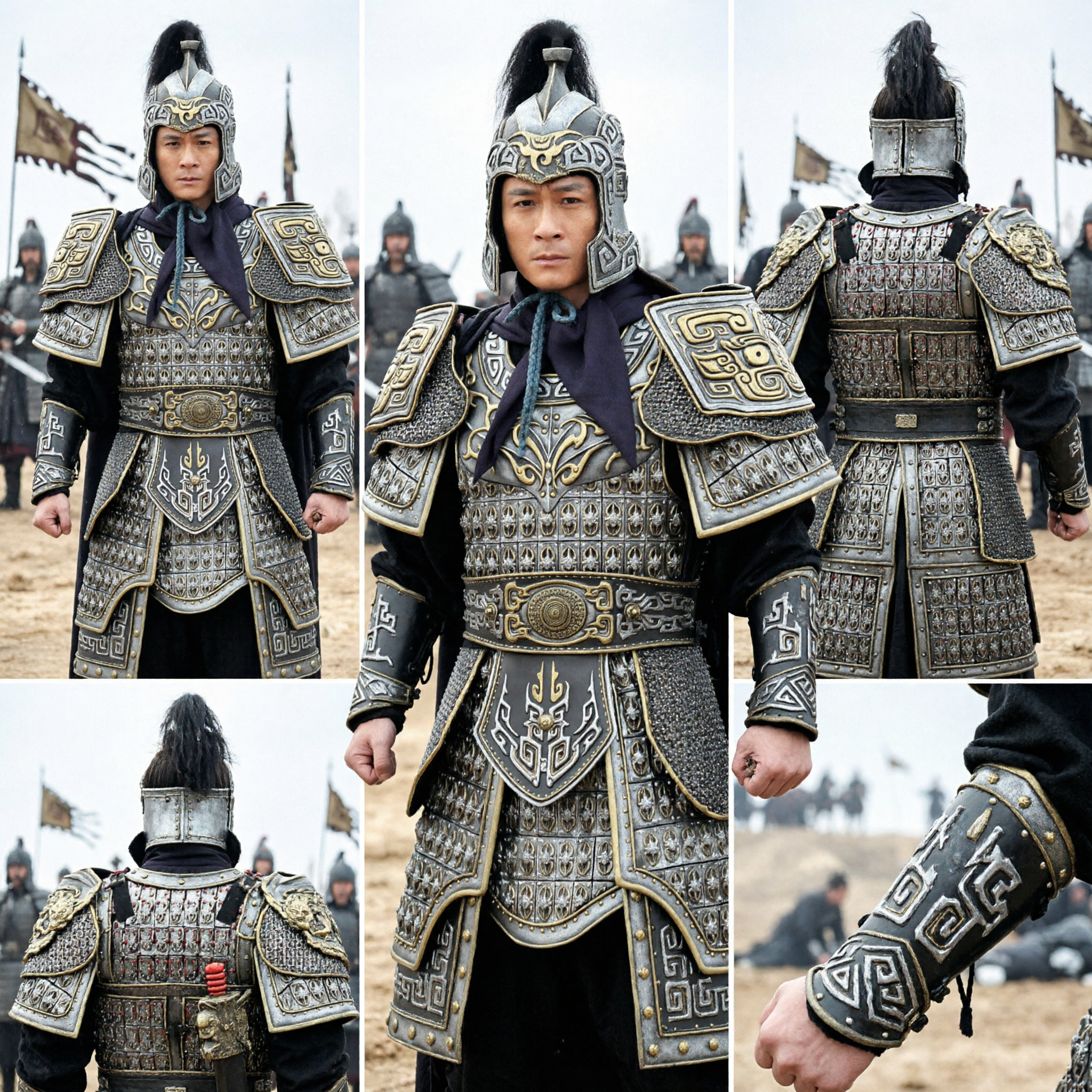 古代中国将軍鎧コスチューム 男性用歴史武将コスプレ衣装完全セット 兜付き - Asian Costume