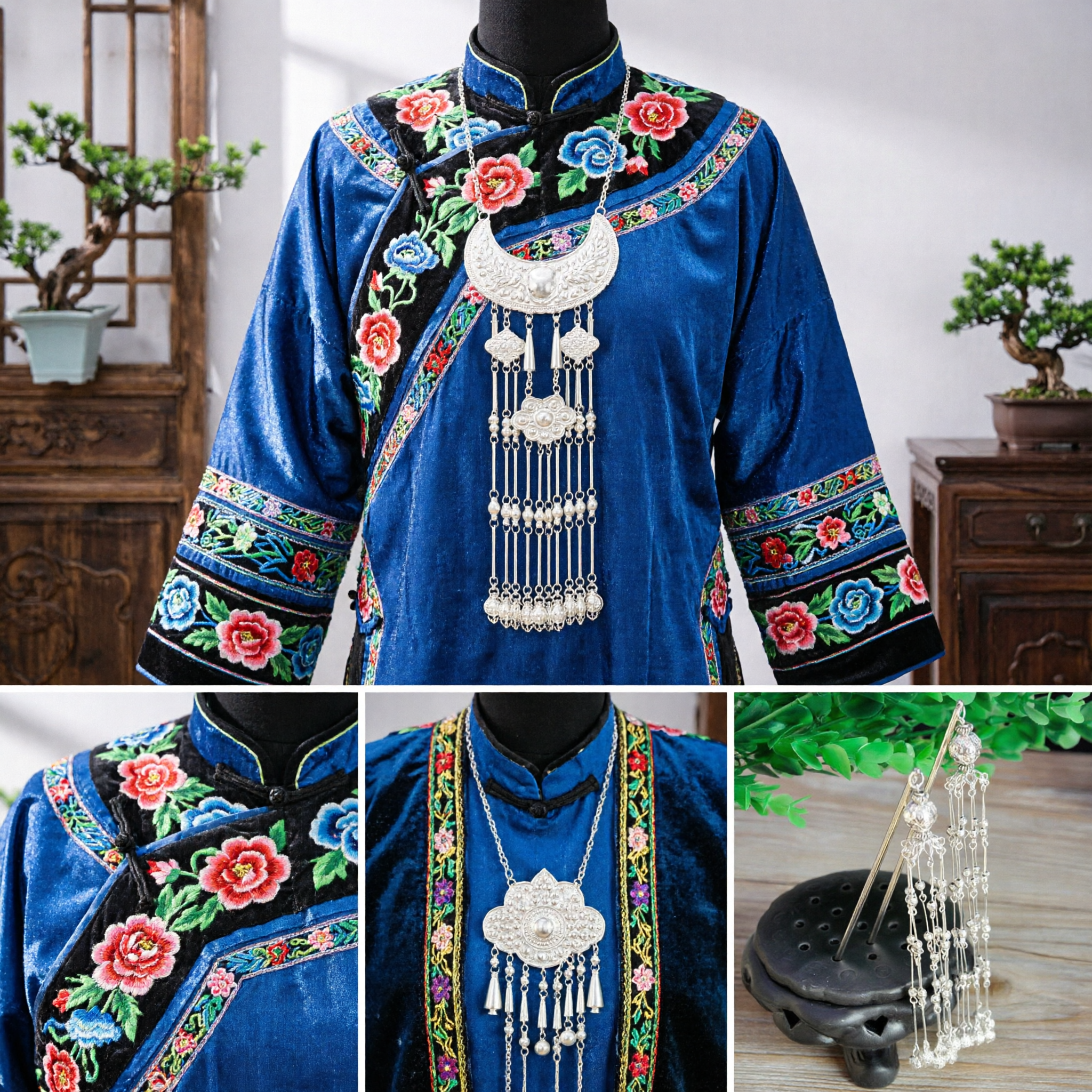 전통 중국 은색 머리핀 (긴 구슬 술 장식) 한푸 헤어 액세서리 여성 고대 의상용 - Asian Costume