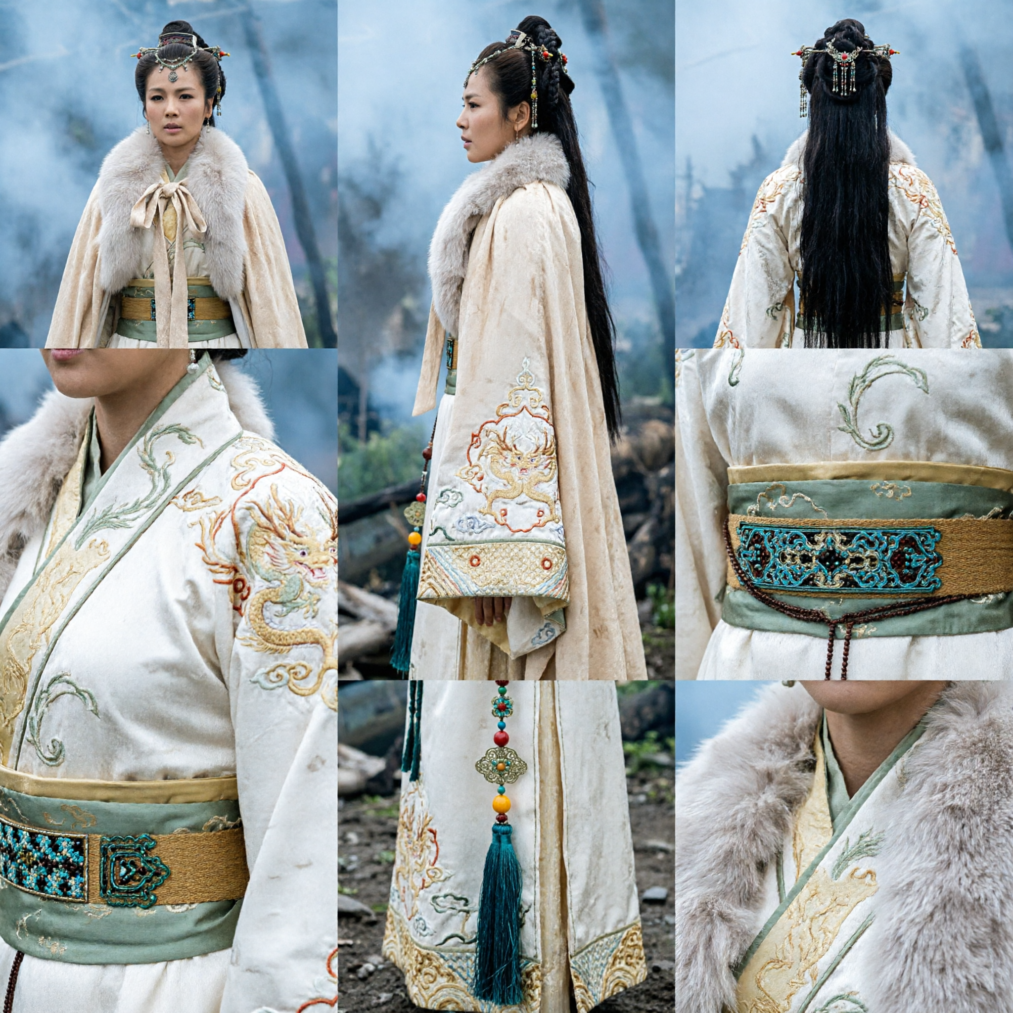 Costume Hanfu Chinois Ancien Élégant Cape en Fourrure Crème Robe Traditionnelle pour Femmes Cosplay Historique - Asian Costume