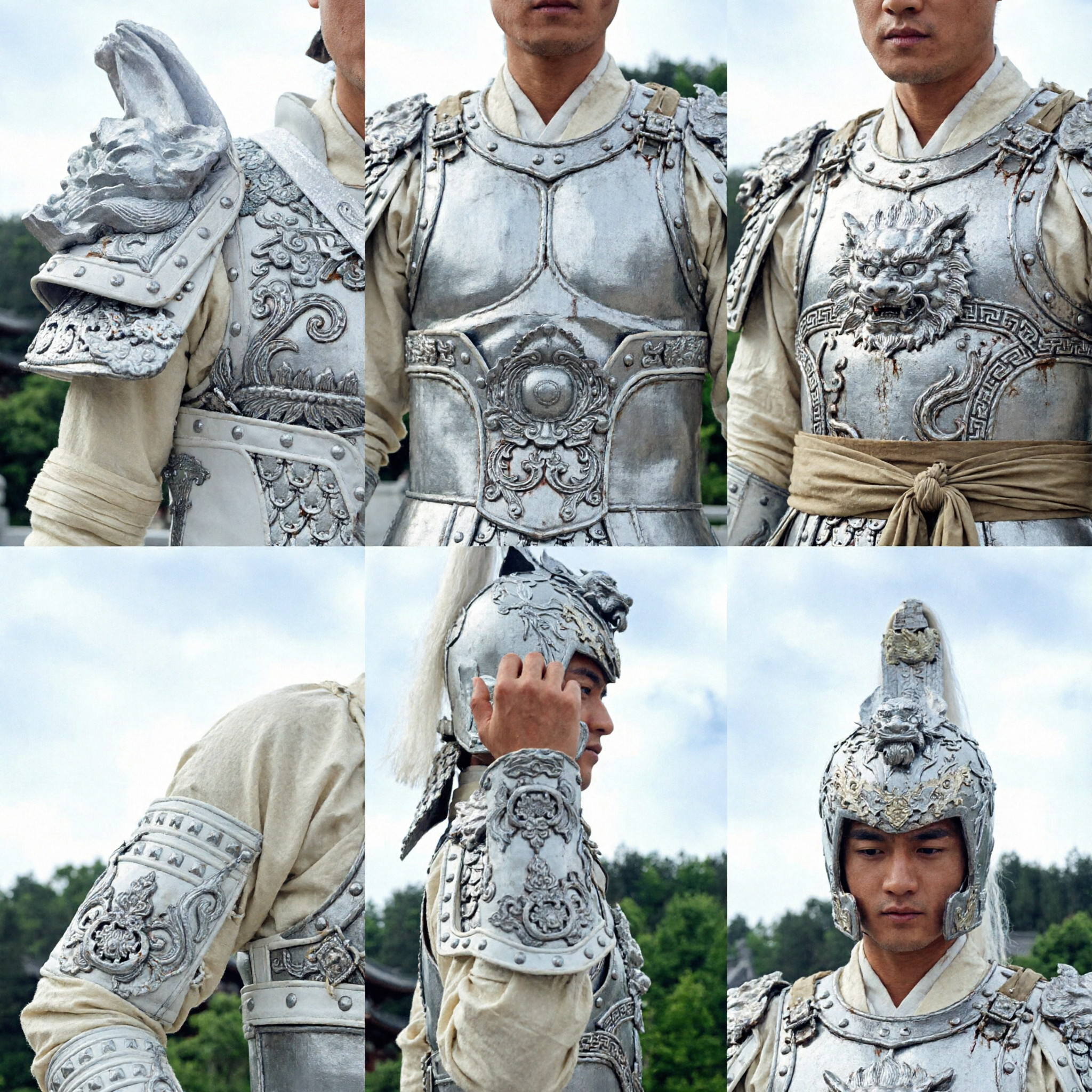 Traje Completo de Armadura Prateada e Branca de General Chinês Antigo para Homens em Cosplay e Apresentações Históricas - Asian Costume