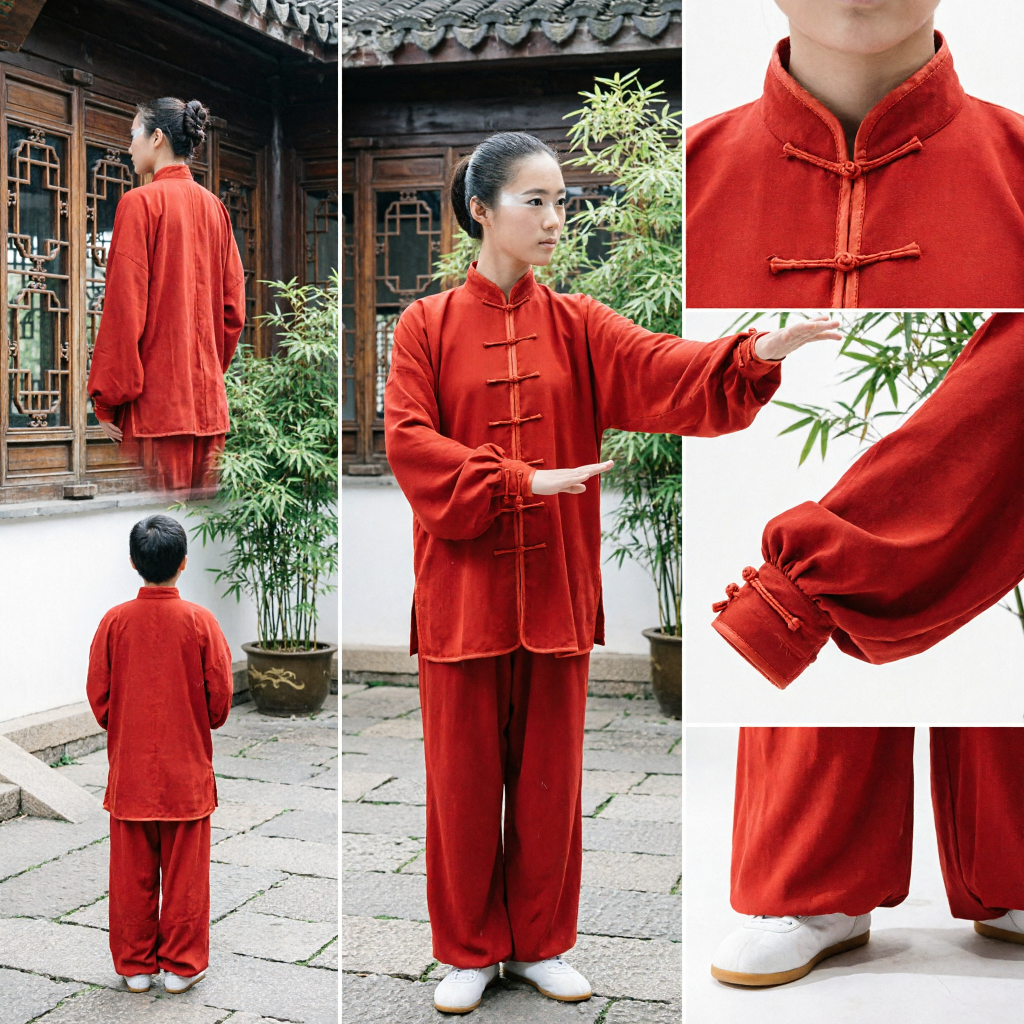 Frauen-Rote traditionelle chinesische Kampfkunstuniform, Baumwoll-Tai Chi-Kung Fu-Anzug-Set - Asian Costume