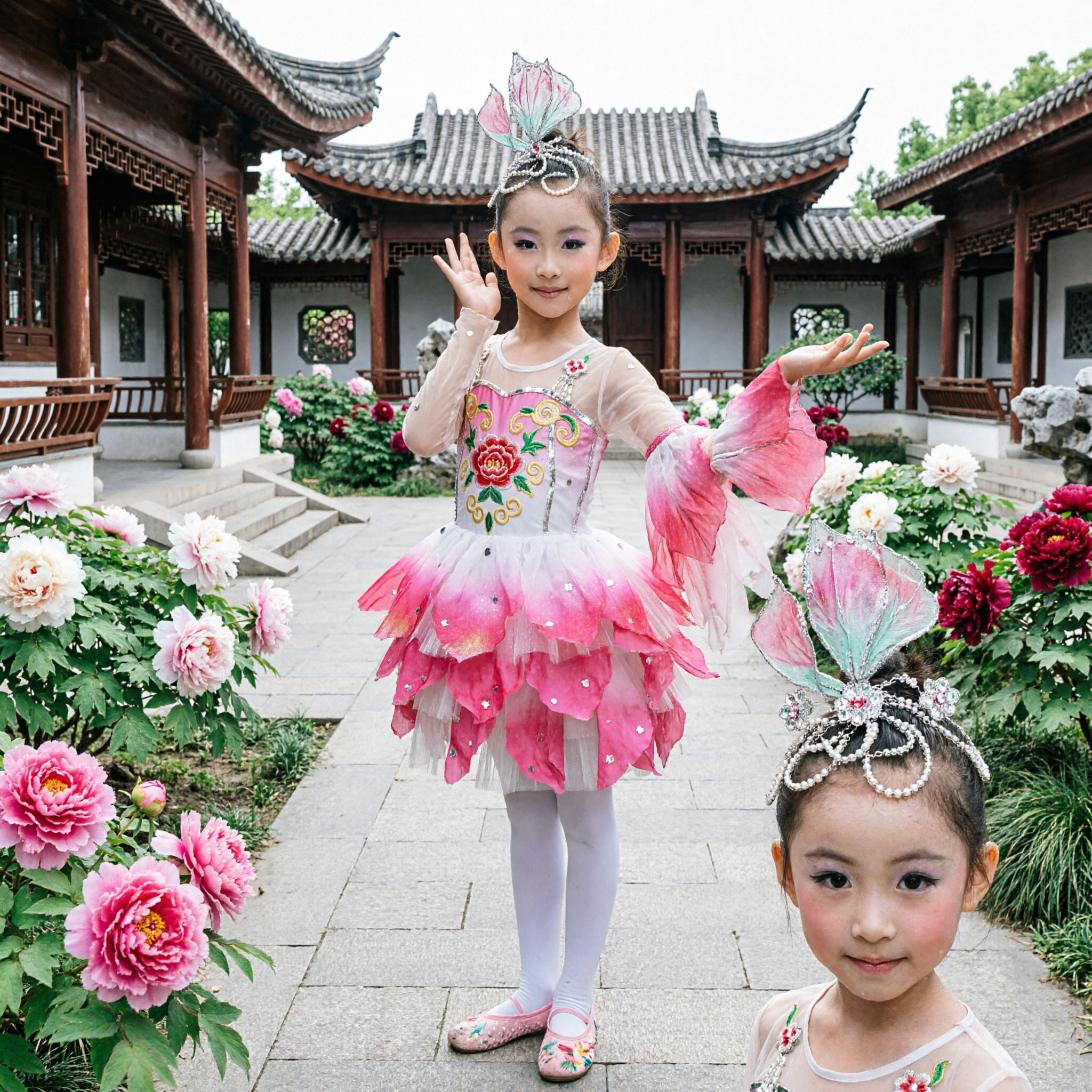 Meisjes Roze Lotus Danskostuum Kinderen Chinees Folkloristische Dans Optreden Outfit Podiumkleding Jurk - Asian Costume