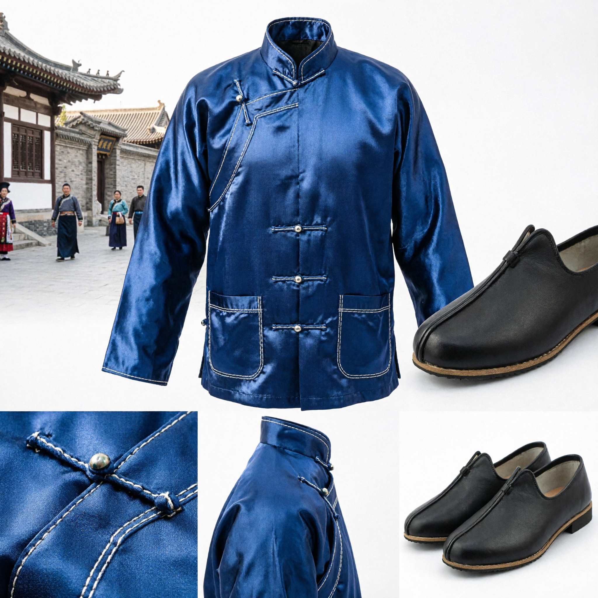 Męskie tradycyjne czarne skórzane chińskie buty Kung Fu, klasyczne slip-on obuwie do Tai Chi i sztuk walki - Asian Costume