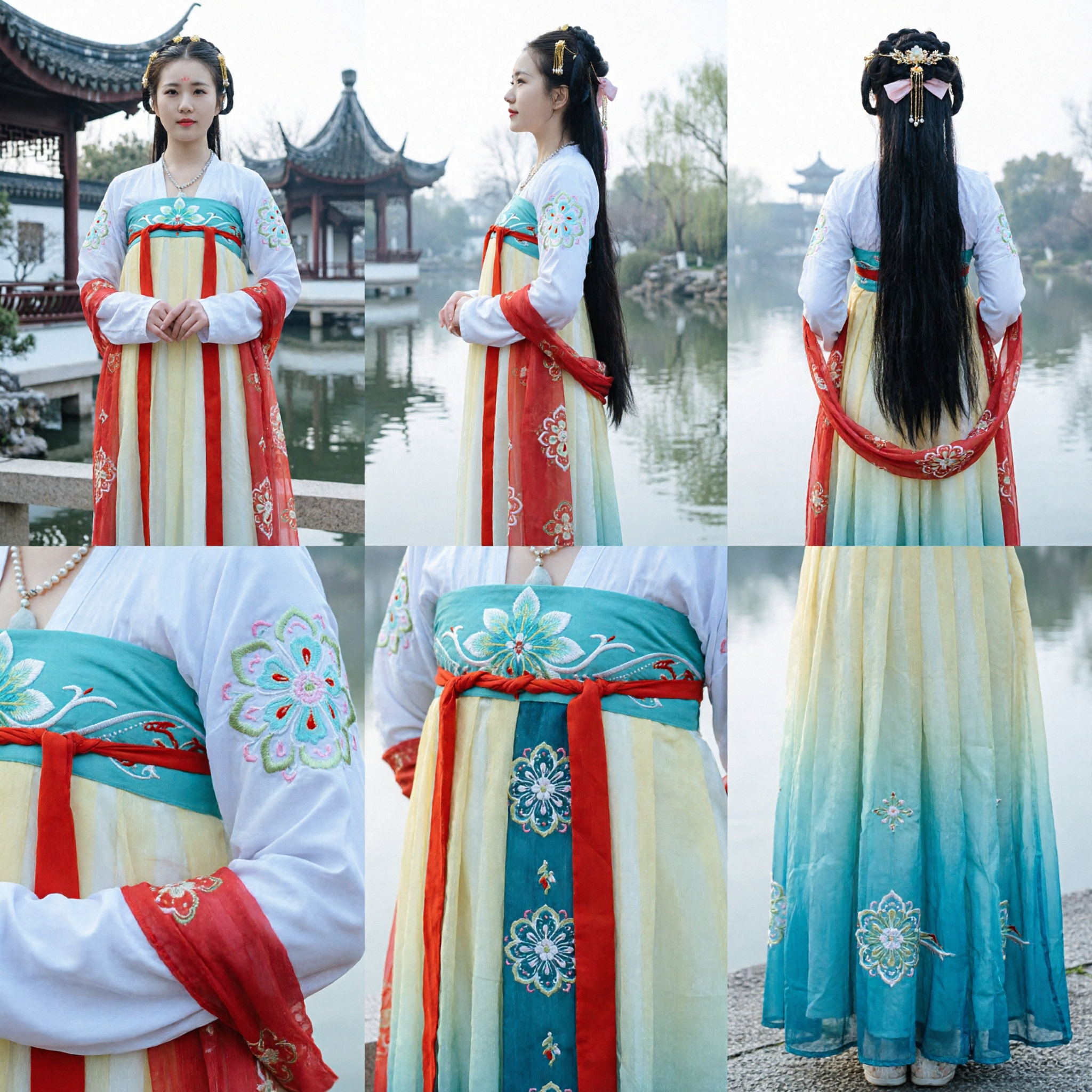여성용 전통 중국 한푸 당나라 자수 유건 드레스 코스프레 및 무대 공연용 - Asian Costume