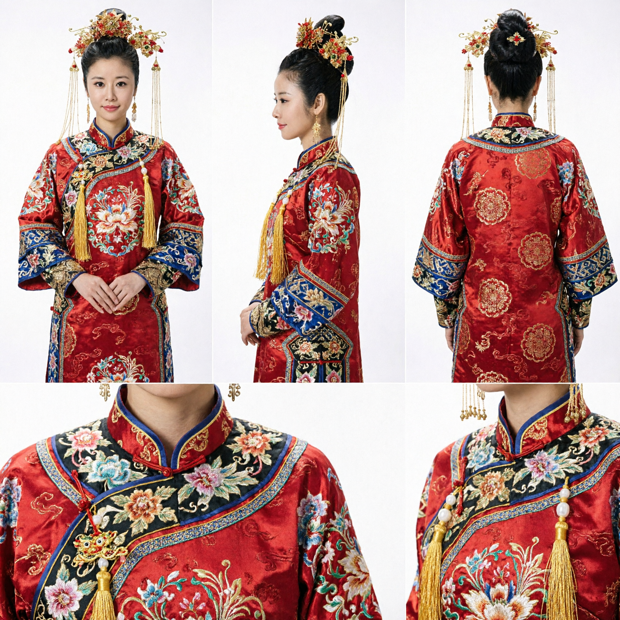 Acessórios de Cabelo para Casamento Tradicional Chinês Exquisitos Coroa de Fênix Dourada Floral Antiga para Noivas de Hanfu - Asian Costume