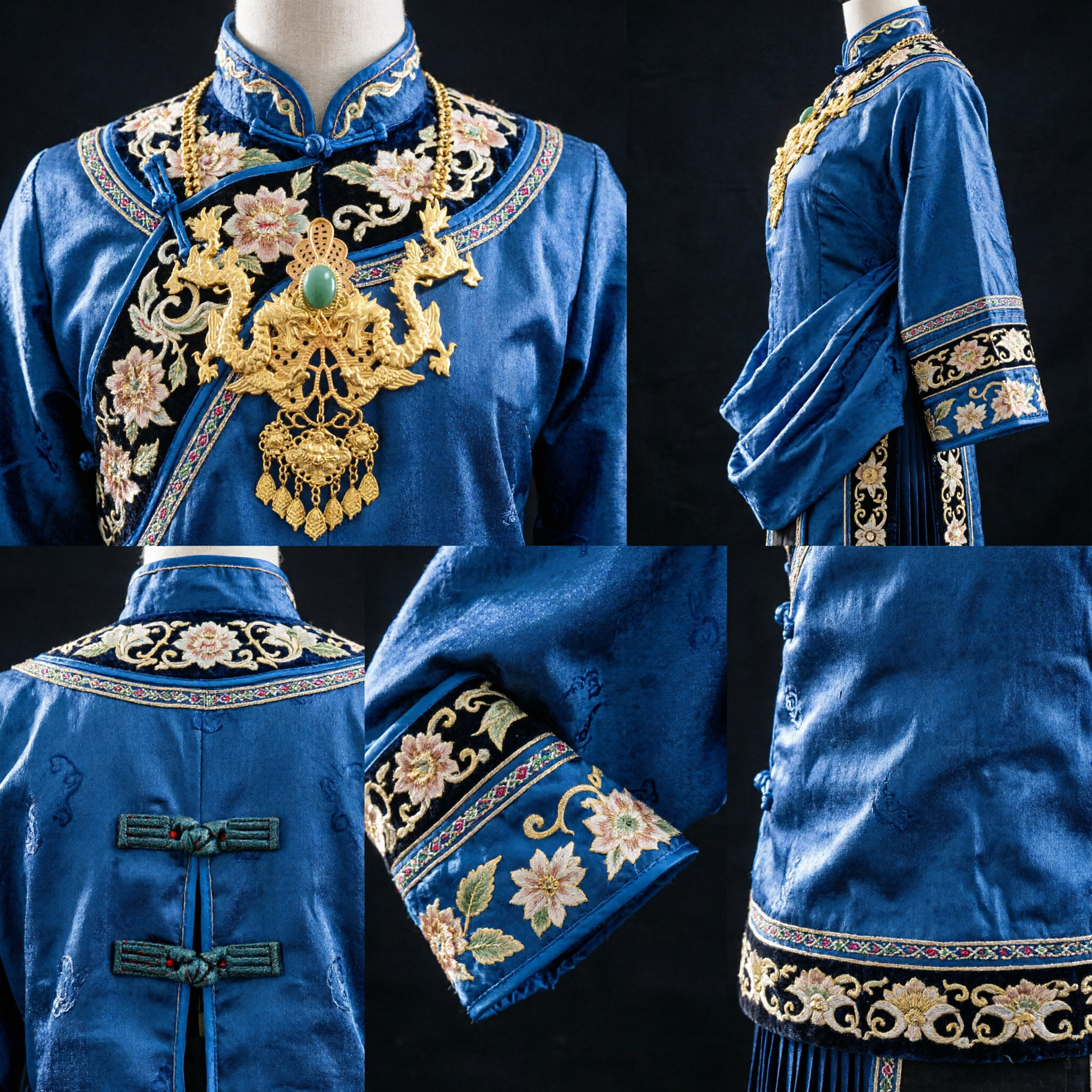 Couronne de cheveux dragon-phénix dorée ancienne traditionnelle chinoise avec jade pour costume de mariée Hanfu - Asian Costume