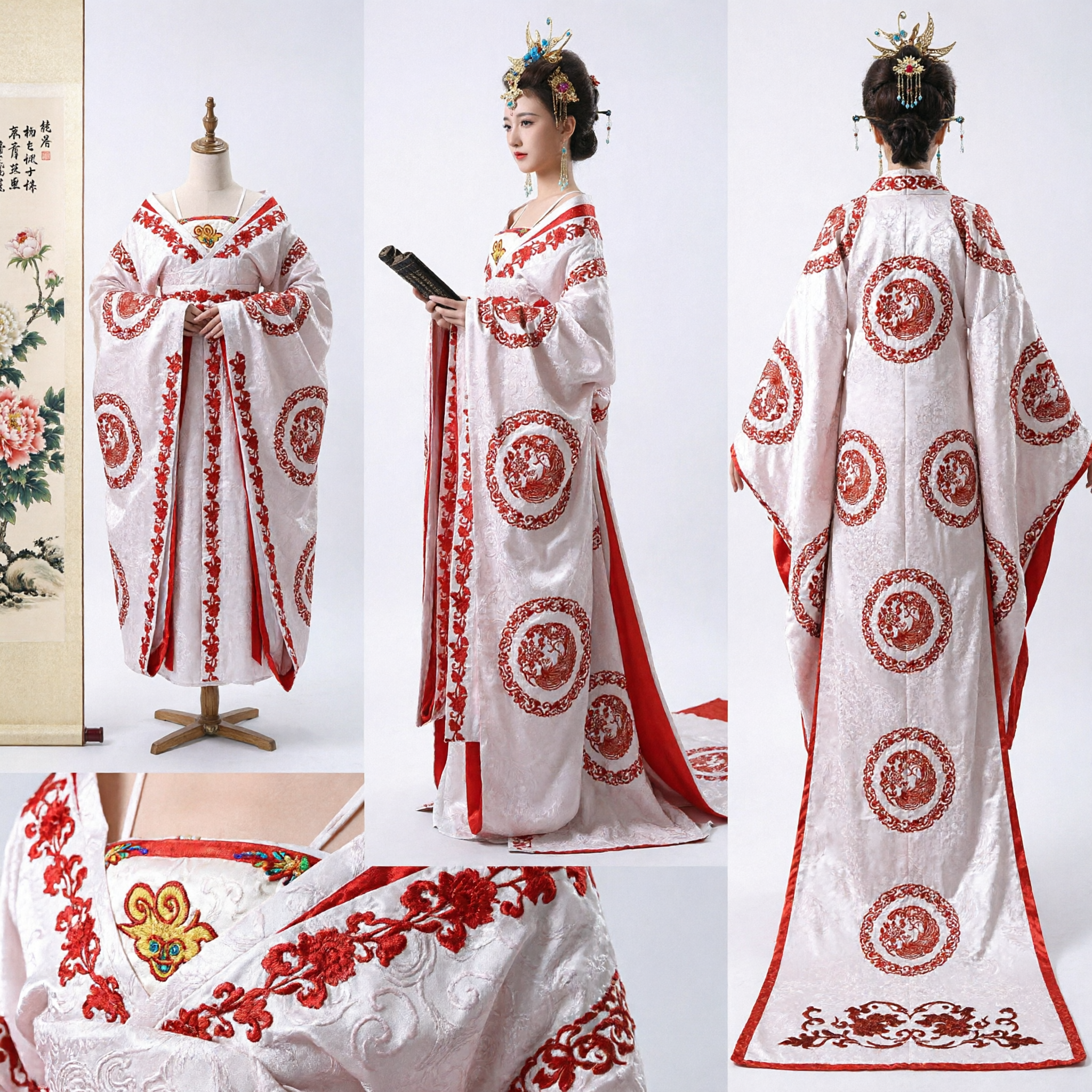 Traje Tradicional Chino Hanfu de Palacio de la Dinastía Tang, Vestido de Emperatriz Antiguo Blanco y Rojo para Mujeres, para Actuaciones - Asian Costume