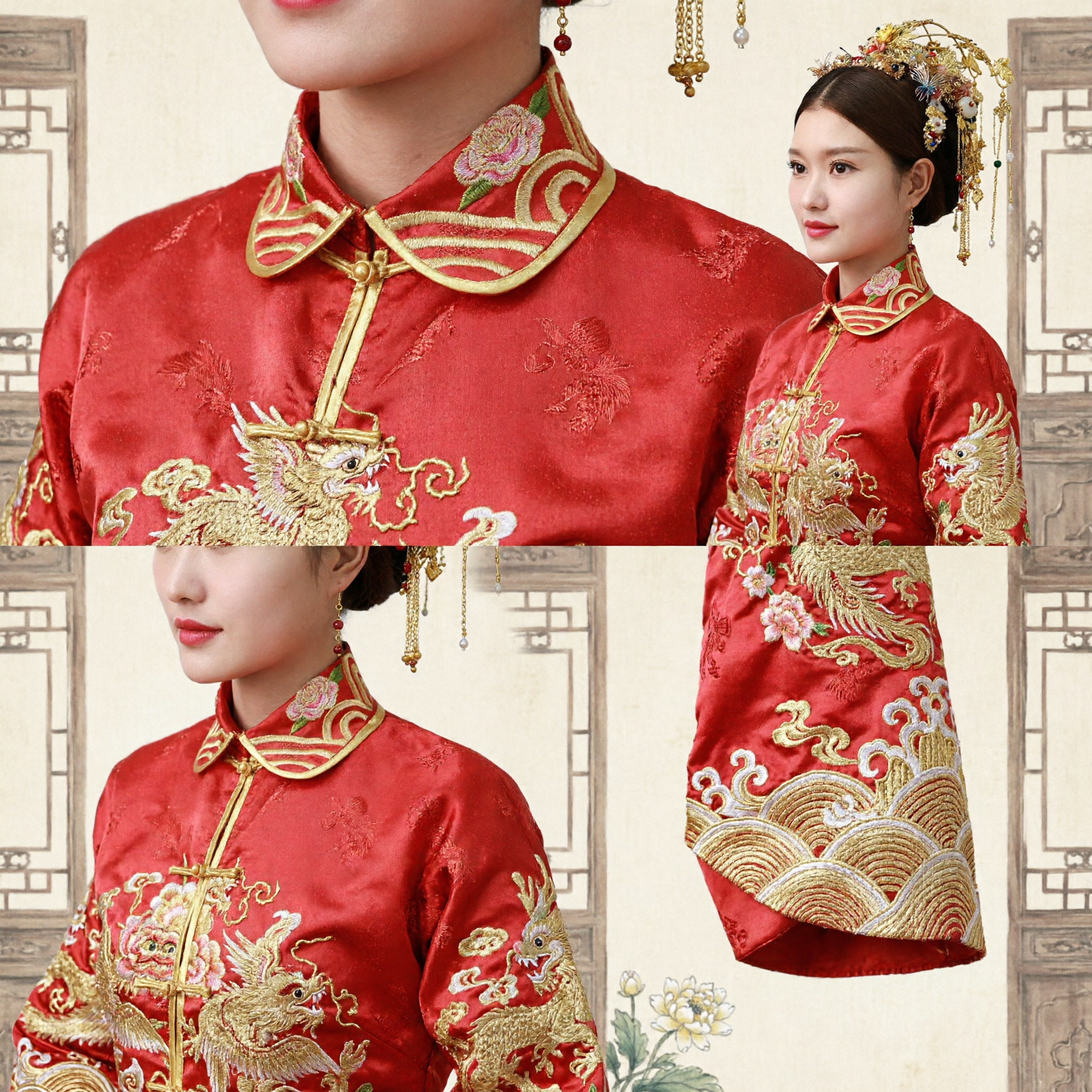 Traditioneel Chinese Feniks Kroon Gouden Haaraccessoires Bruidshoofdtooi voor Bruiloft Xiuhe Pak Hanfu - Asian Costume