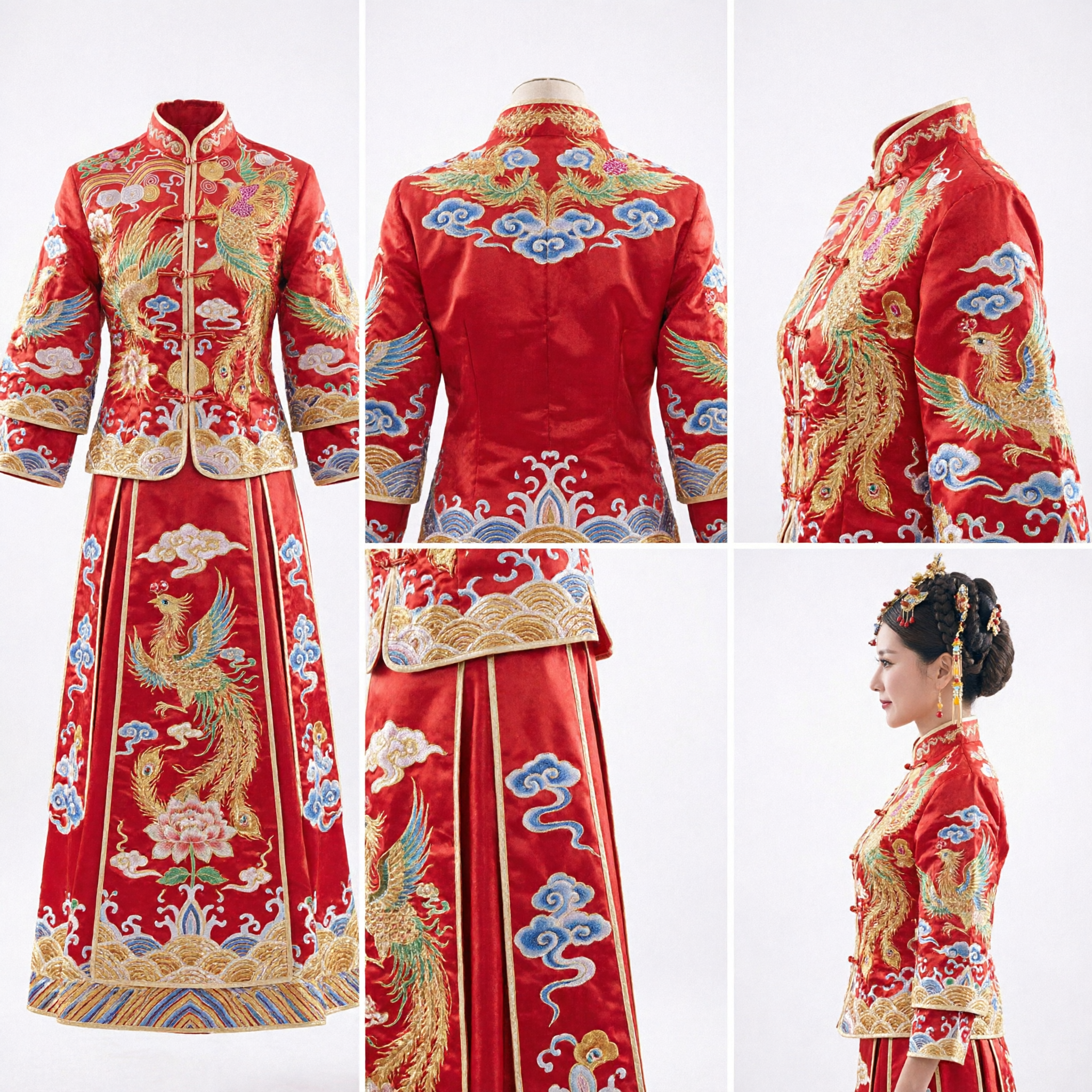 Conjunto de Acessórios de Cabelo de Casamento Chinês Tradicional, Tiara Nupcial da Dinastia Qing, Coroa de Fênix em Filigrana Dourada com Borlas para Mulheres - Asian Costume