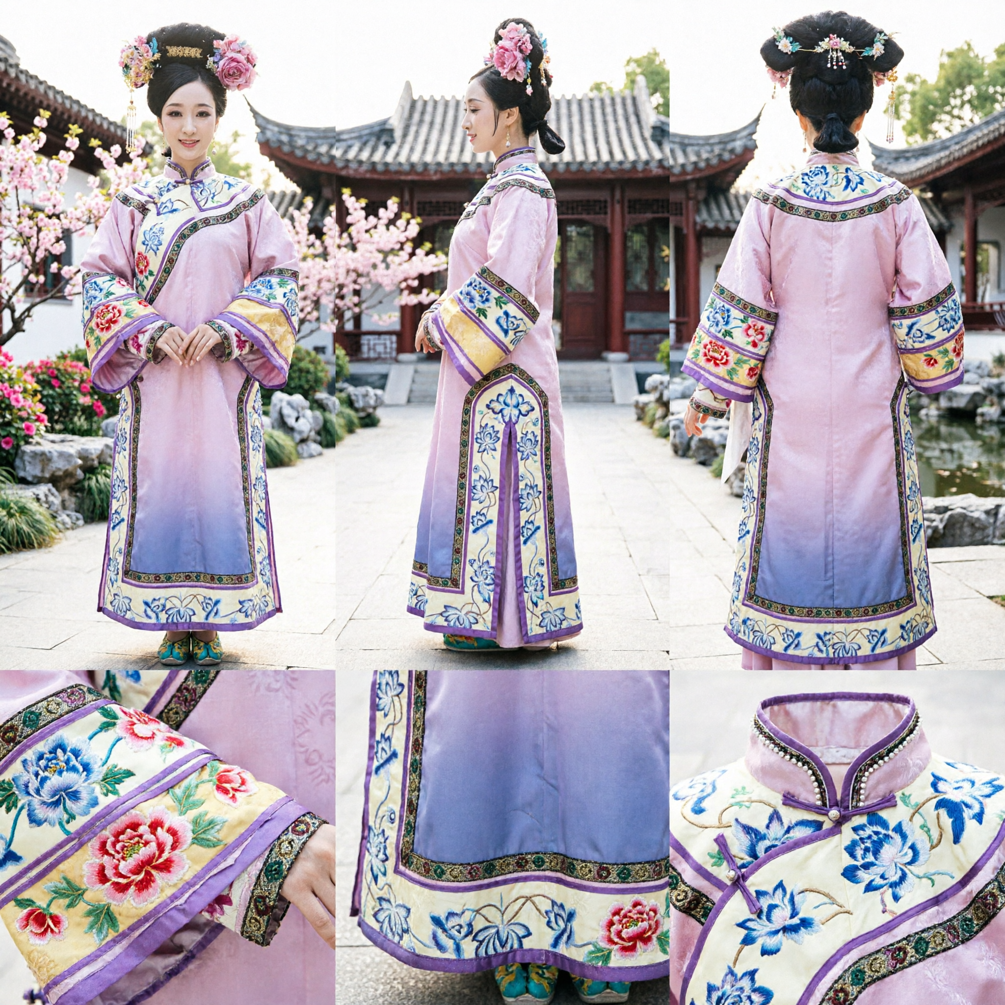 Traditionelles chinesisches Qing-Dynastie-Palastprinzessinnen-Kostüm Rosa-Blumen-Stickerei-Kleid für Frauen-Cosplay-Aufführung - Asian Costume