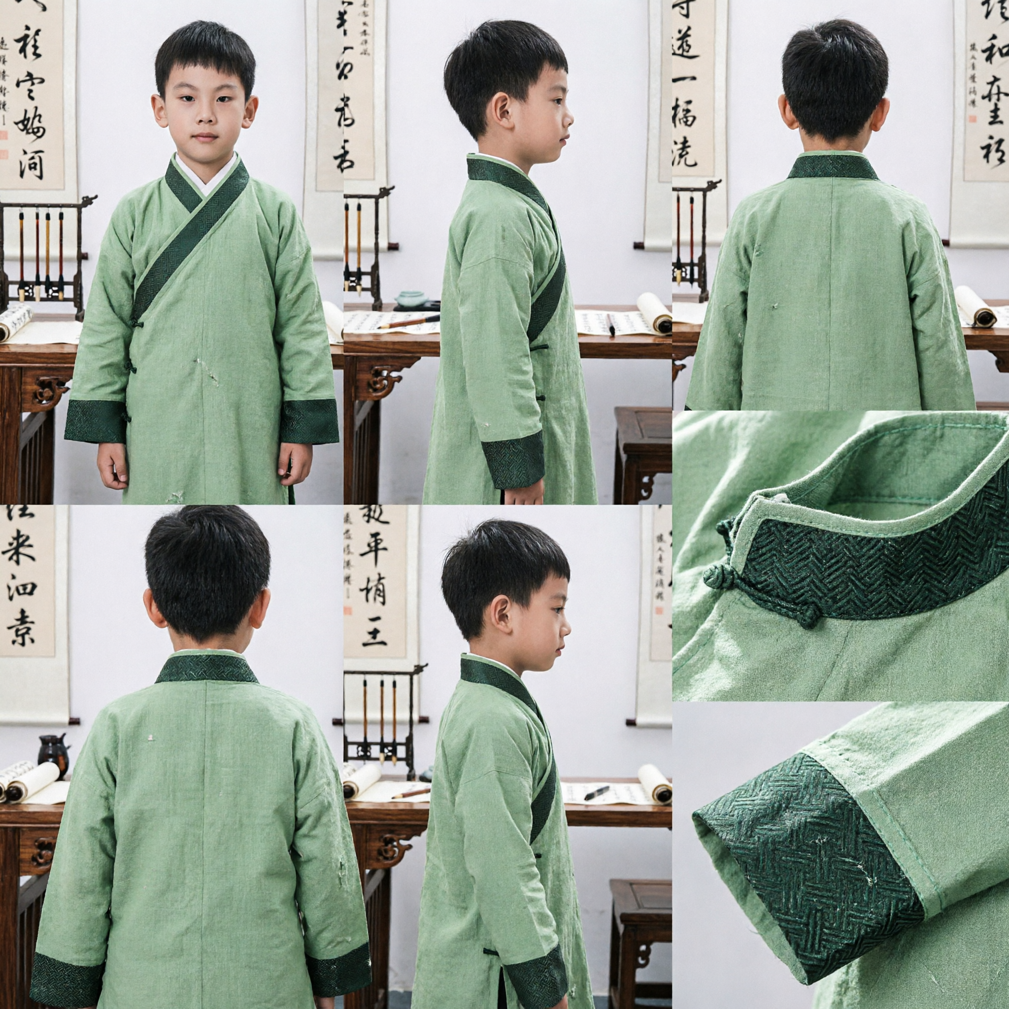 Boys Traditional Chinese Hanfu Green Robe Kids Ancient Scholar Costume for Cultural Festivals - Asian Costume