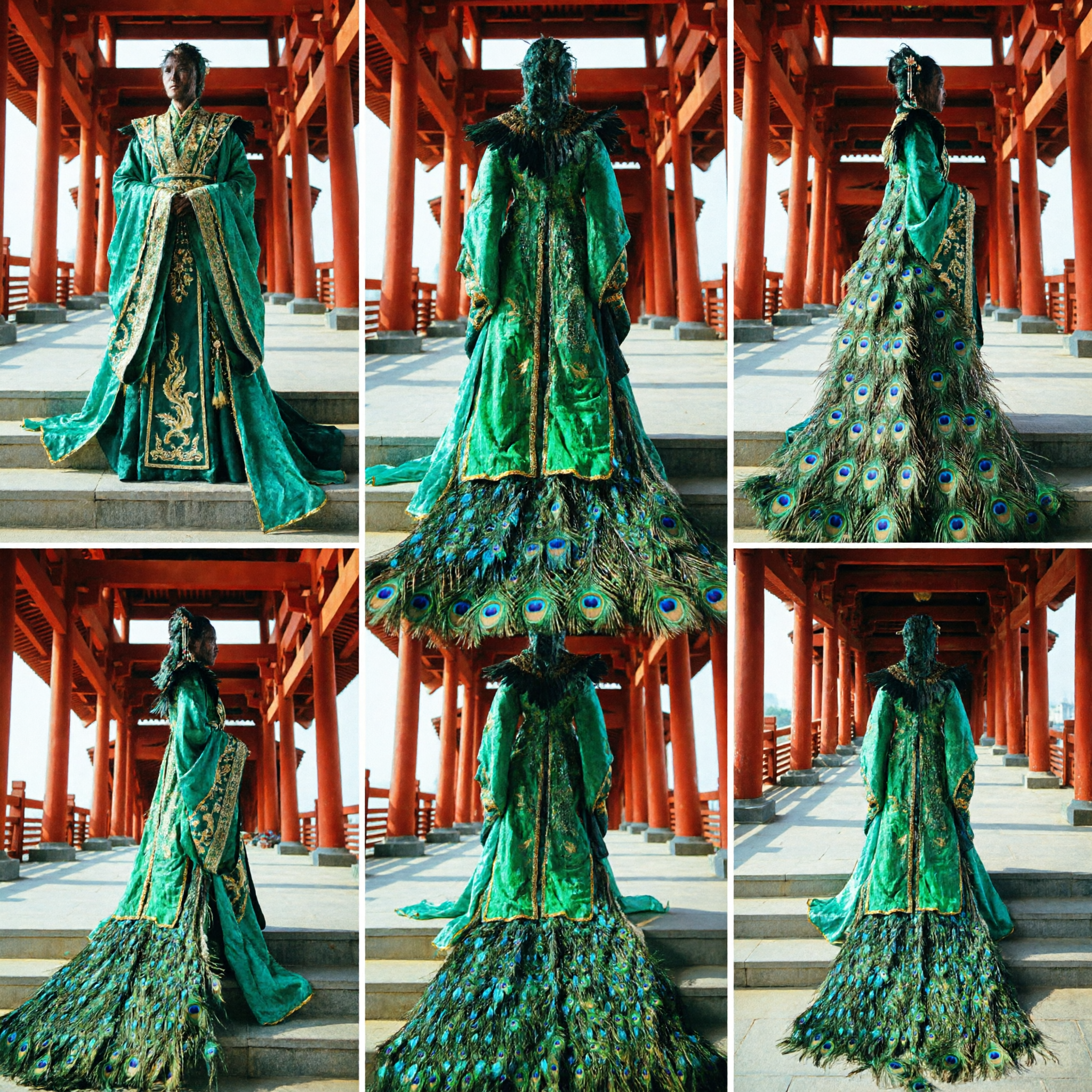 Costume Hanfu tradizionale cinese per donne con piume di pavone verde, abito per performance scenica ed eventi cosplay - Asian Costume