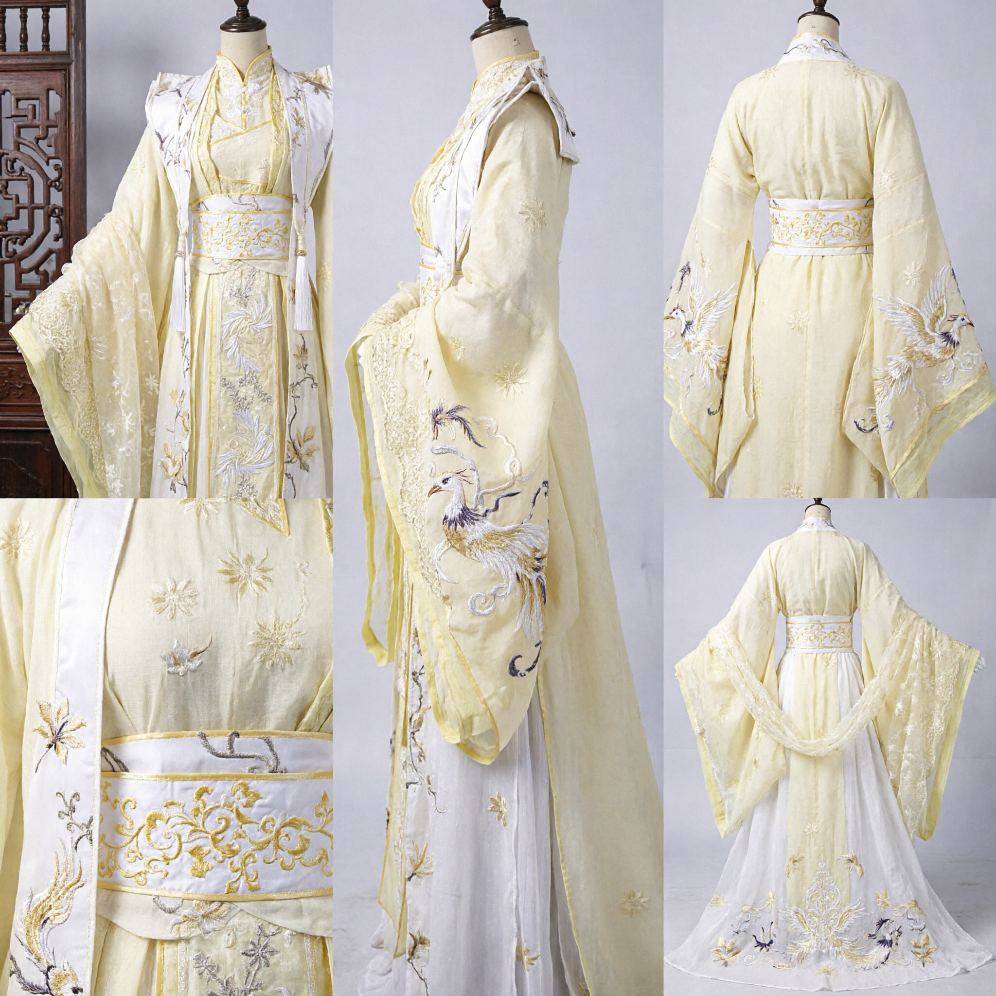 Costume Hanfu tradizionale cinese antico elegante giallo per donne, abito da fata per cosplay con maniche ampie - Asian Costume