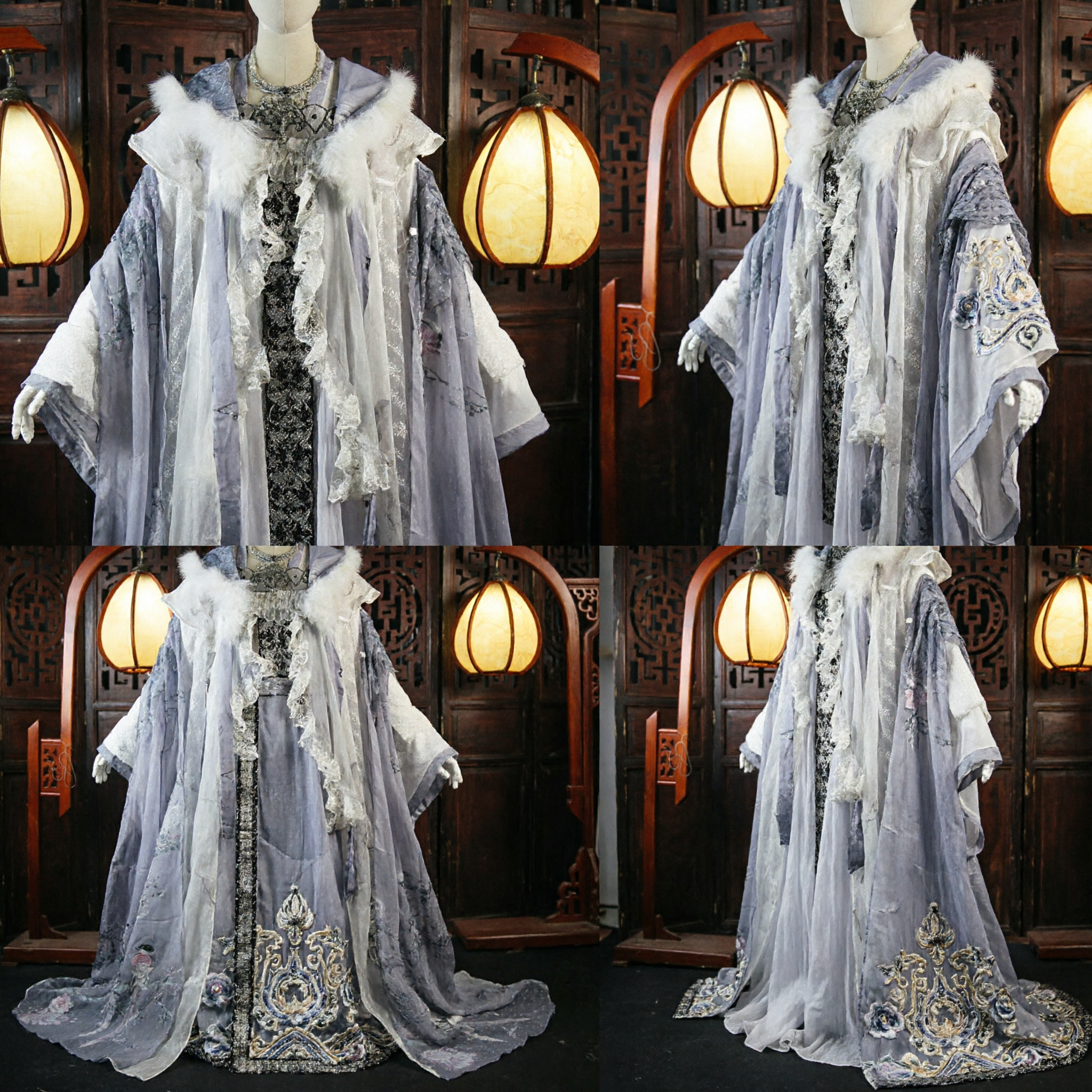 Mantello Hanfu tradizionale cinese con bordatura in pelliccia bianca, cappa elegante in stile antico per cosplay femminile - Asian Costume